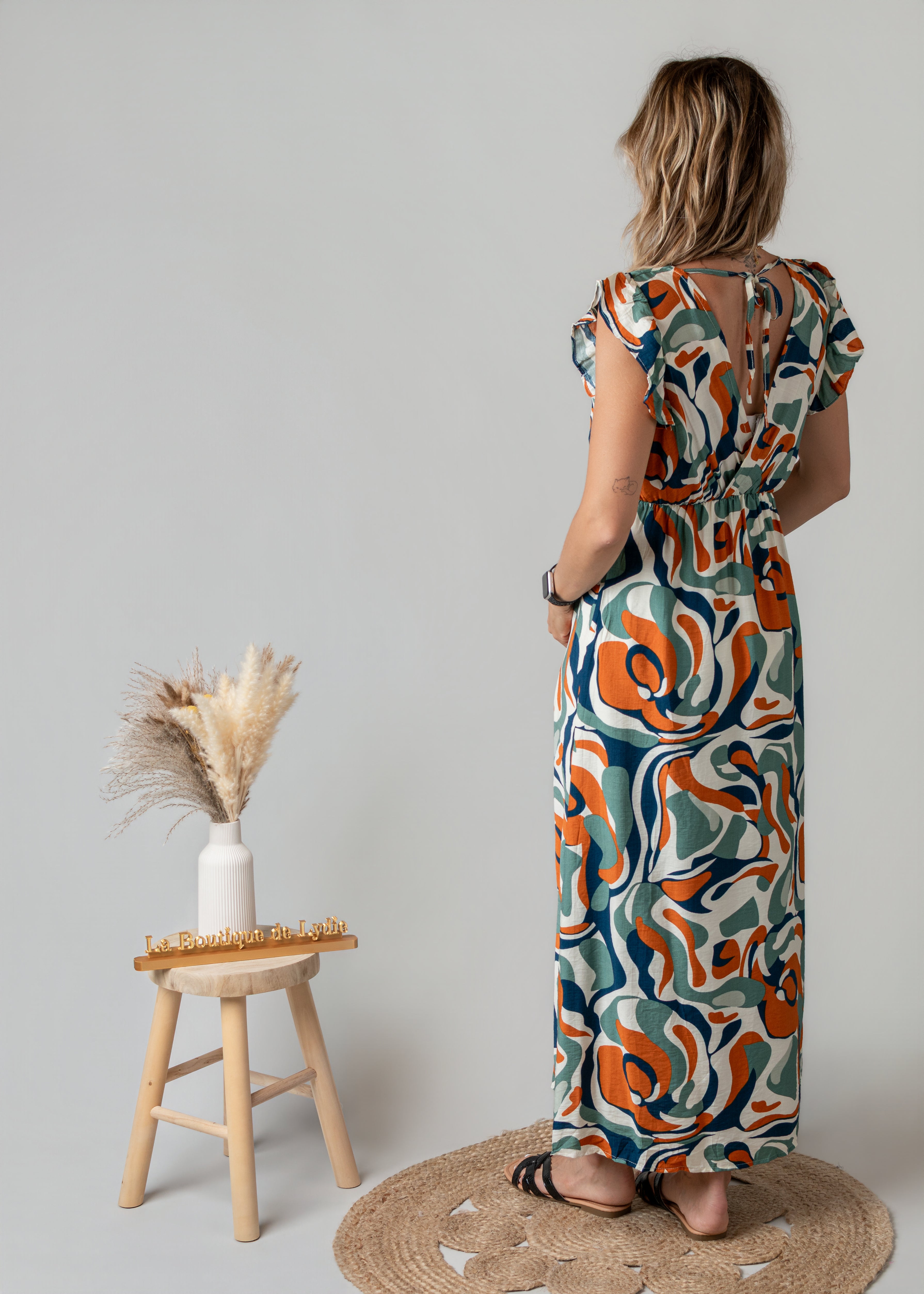 Robe Longue Graphique  – Orange & Verte