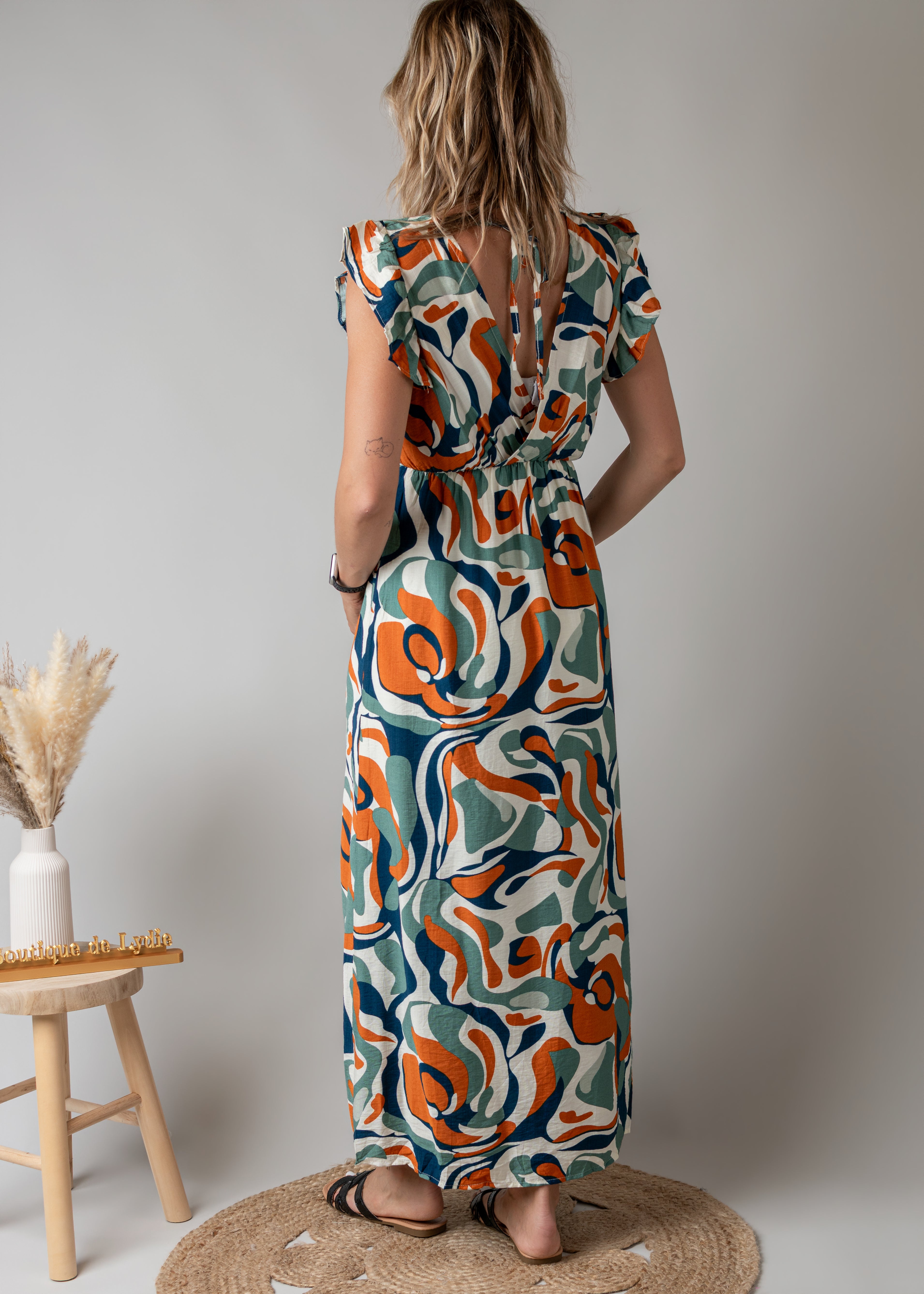 Robe Longue Graphique  – Orange & Verte