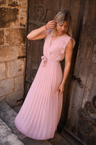 Robe longue plissée Rose Carmen - La Boutique de Lydie Taille Unique