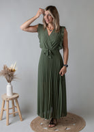 Robe longue plissée Kaki la boutique de lydie