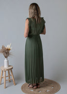 Robe longue plissée Kaki