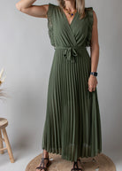 Robe longue plissée Kaki