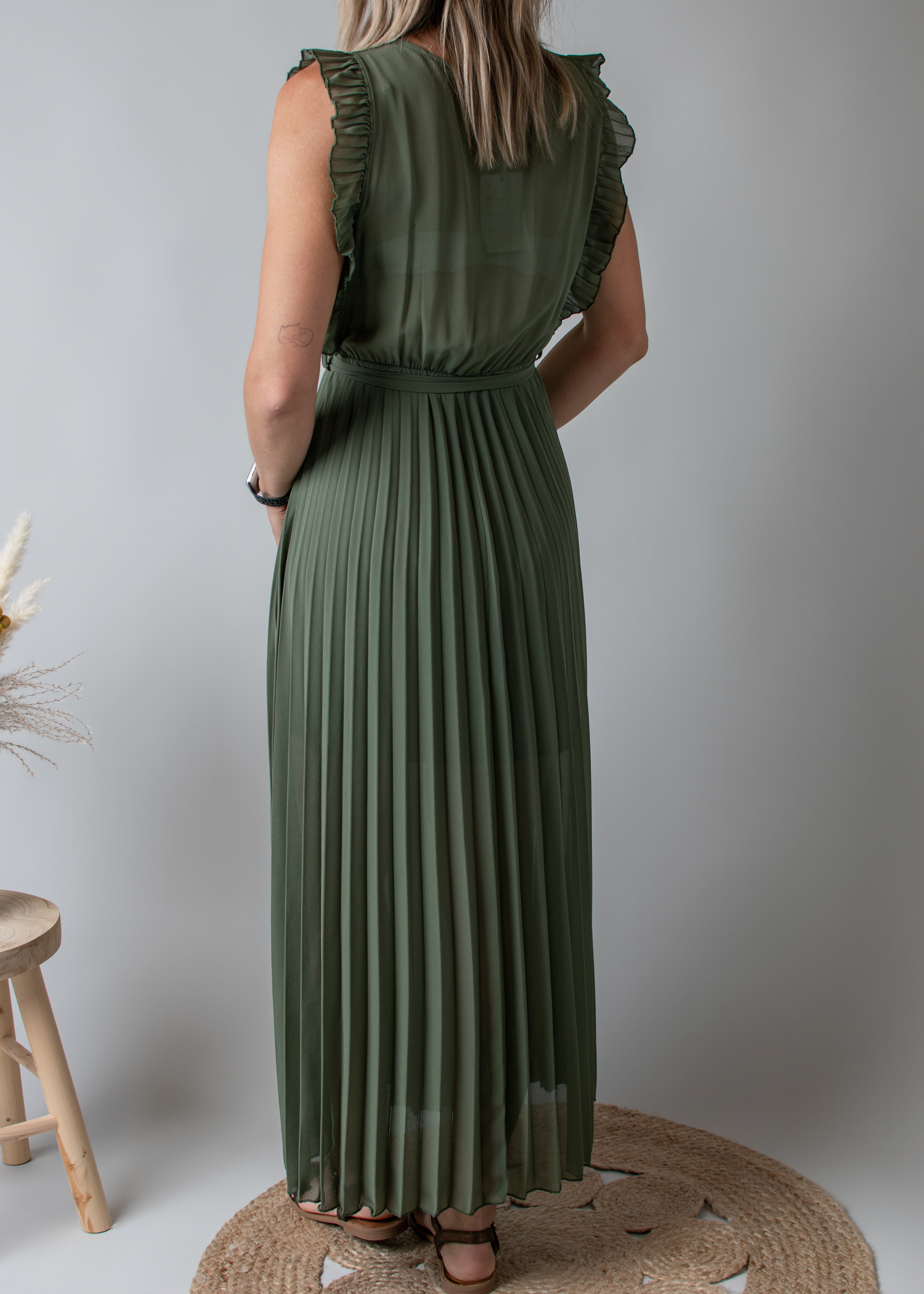 Robe longue plissée Kaki