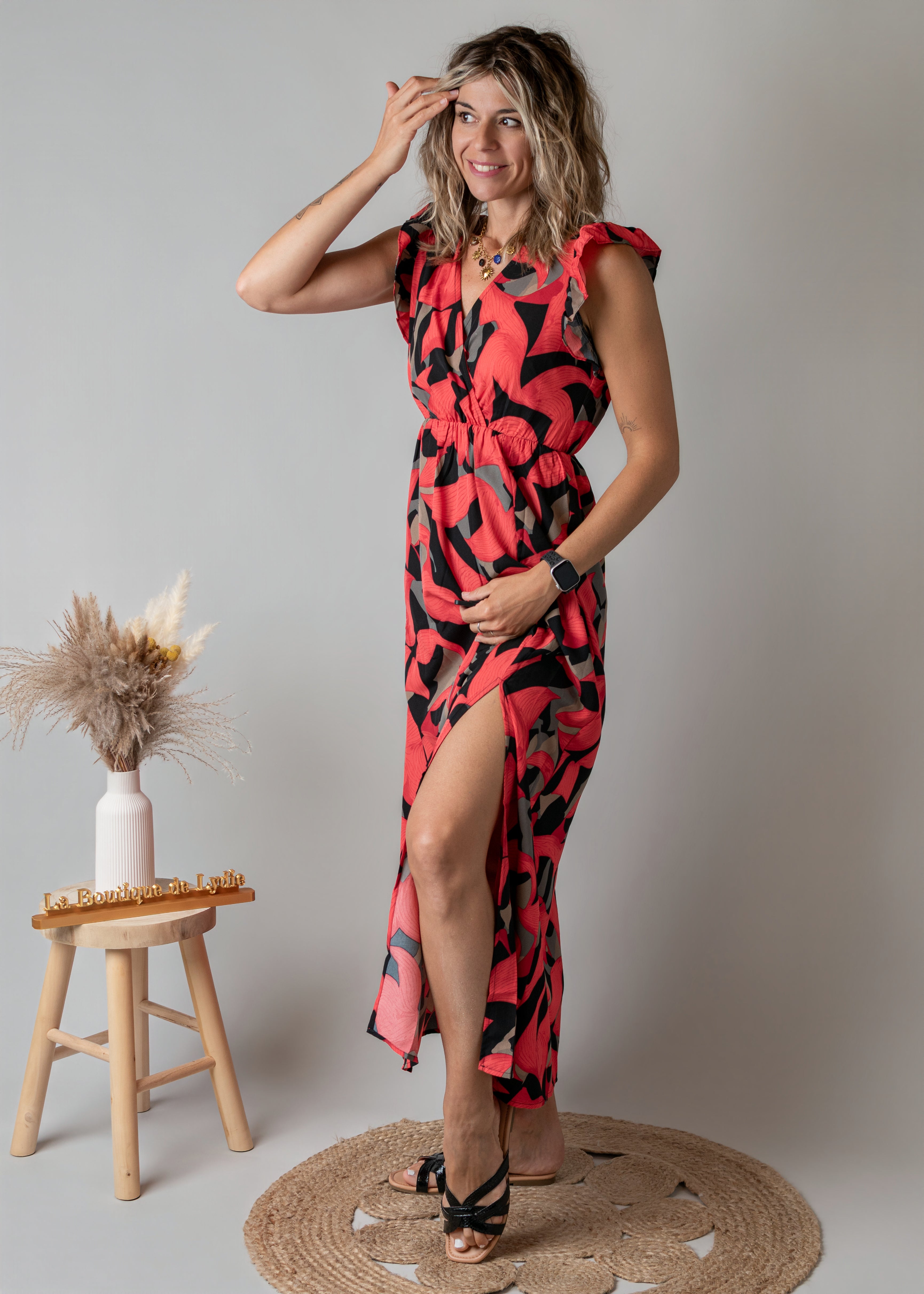 Robe Longue Fleurie Rouge & Noire la boutique de lydie