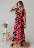 Robe Longue Fleurie Rouge & Noire la boutique de lydie