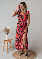 Robe Longue Fleurie Rouge & Noire