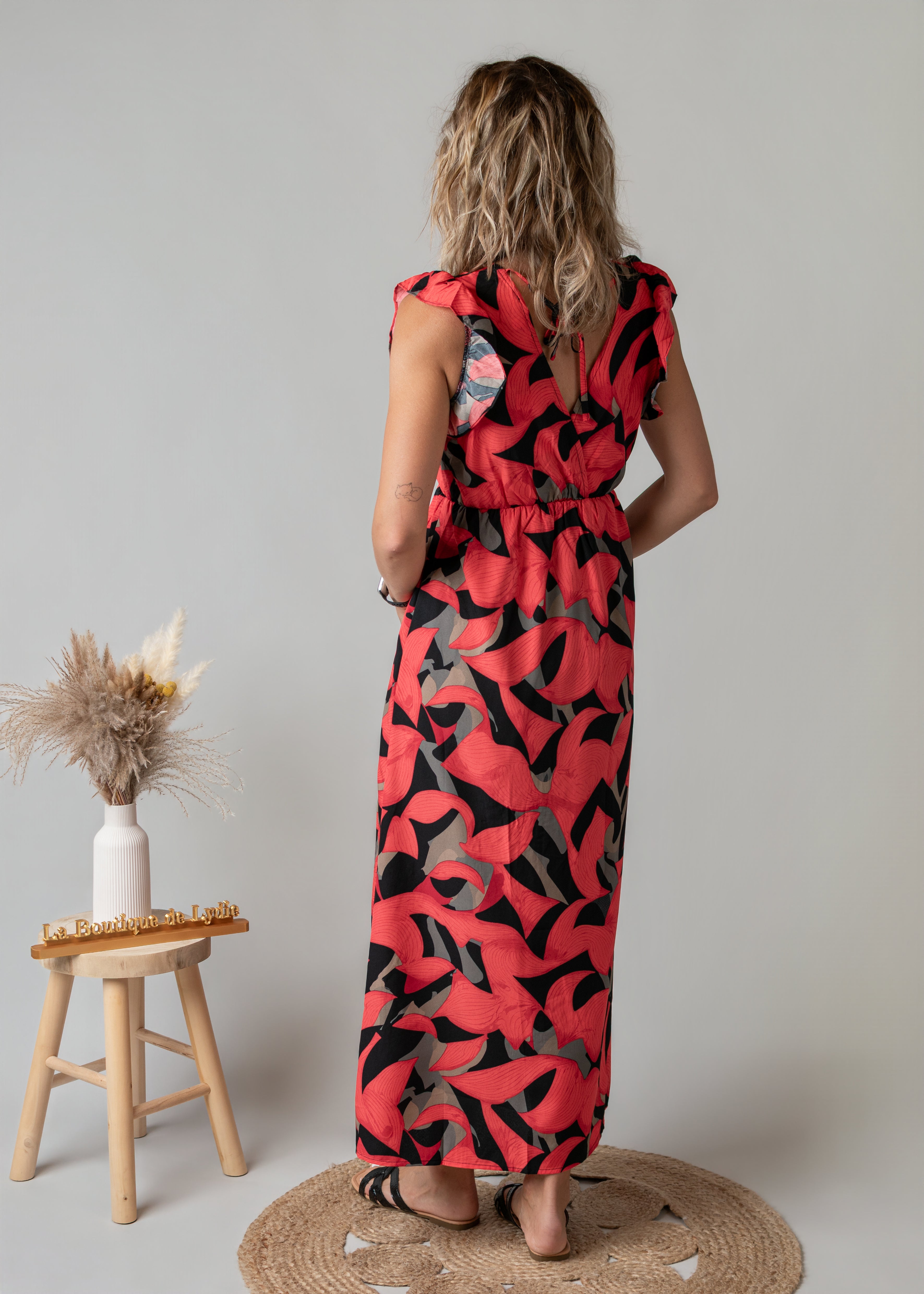 Robe Longue Fleurie Rouge & Noire