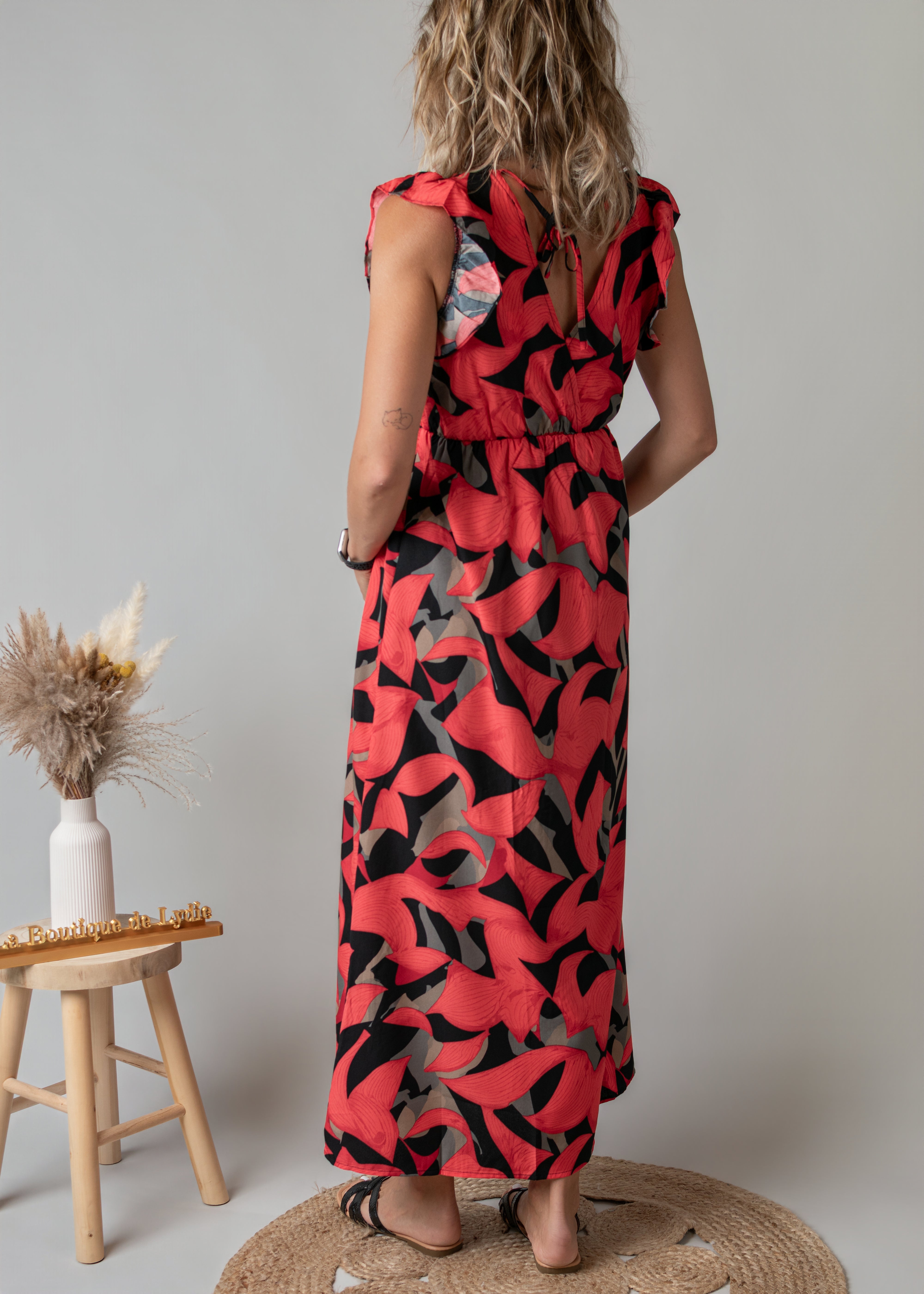 Robe Longue Fleurie Rouge & Noire