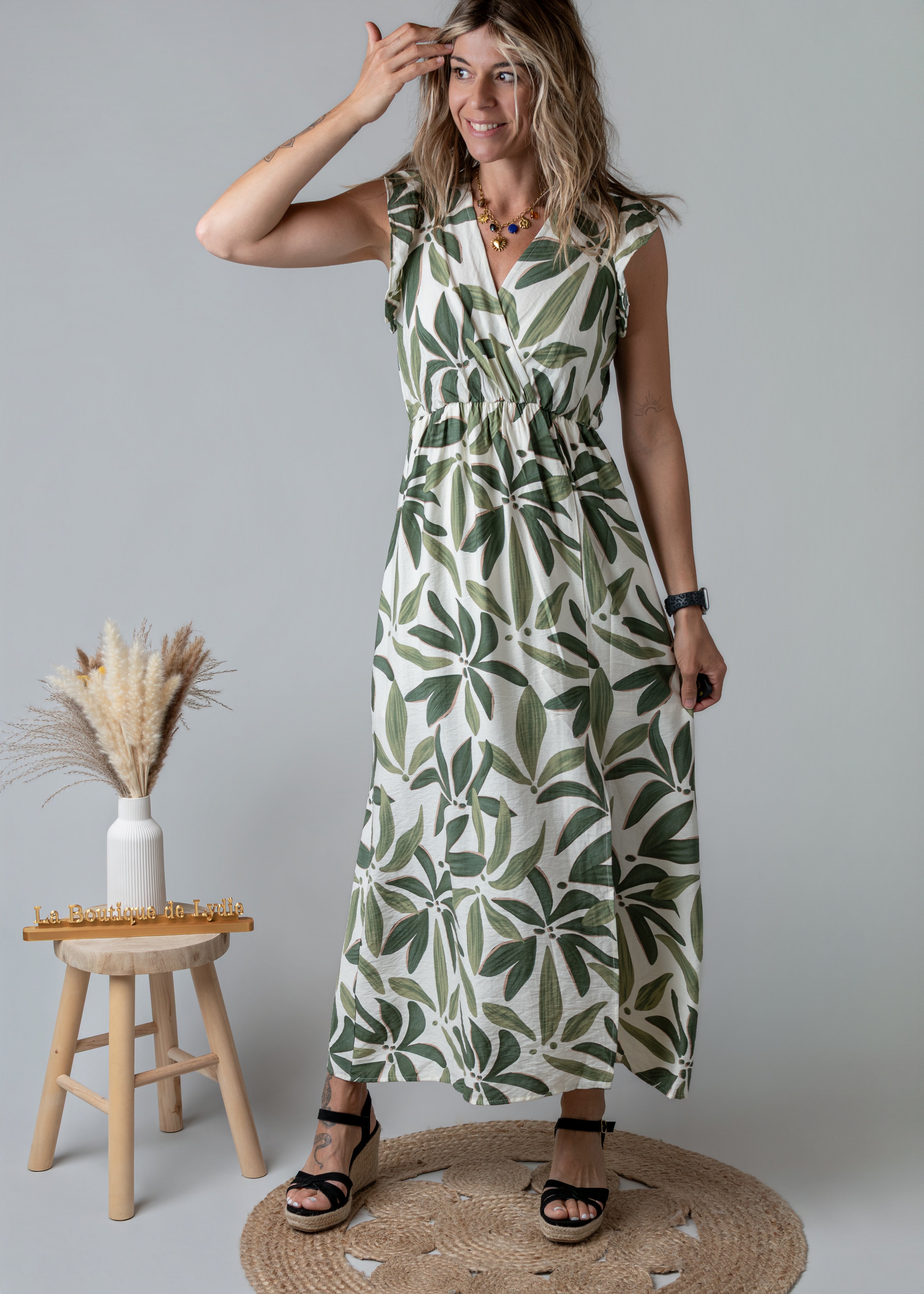 Robe Longue Tropicale vert 