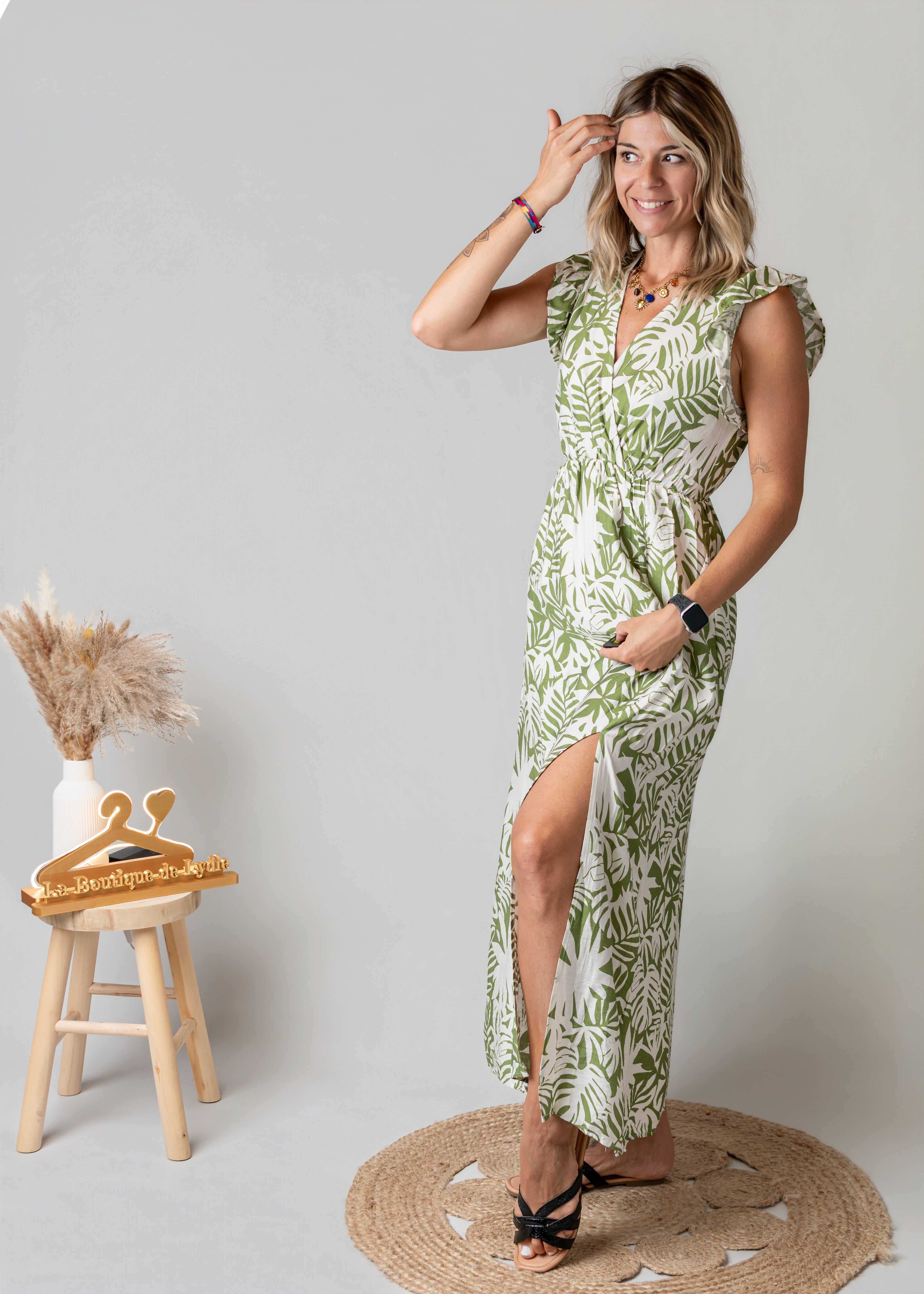 Robe longue bohème feuillage  la boutique de lydie