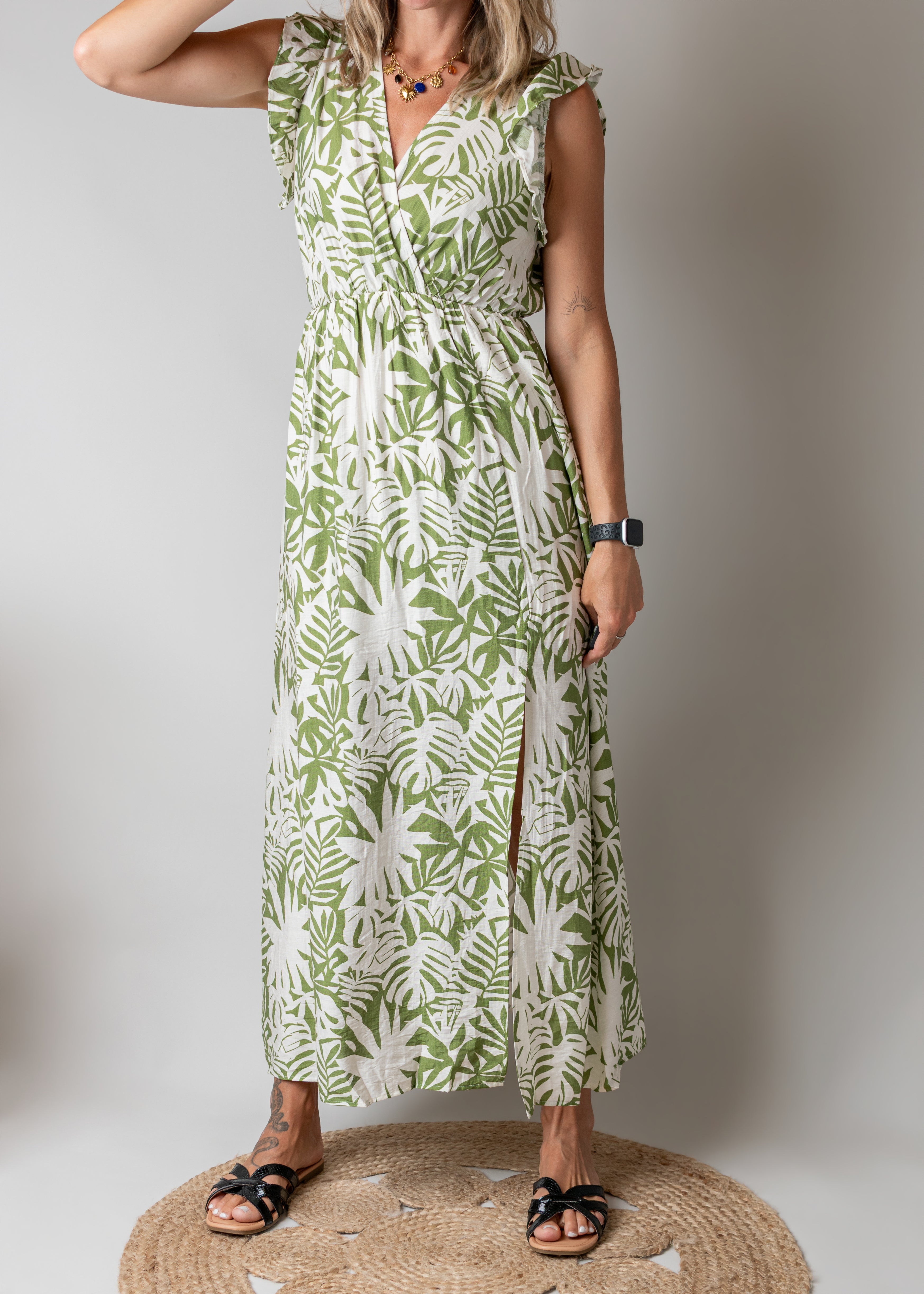 Robe longue bohème feuillage 