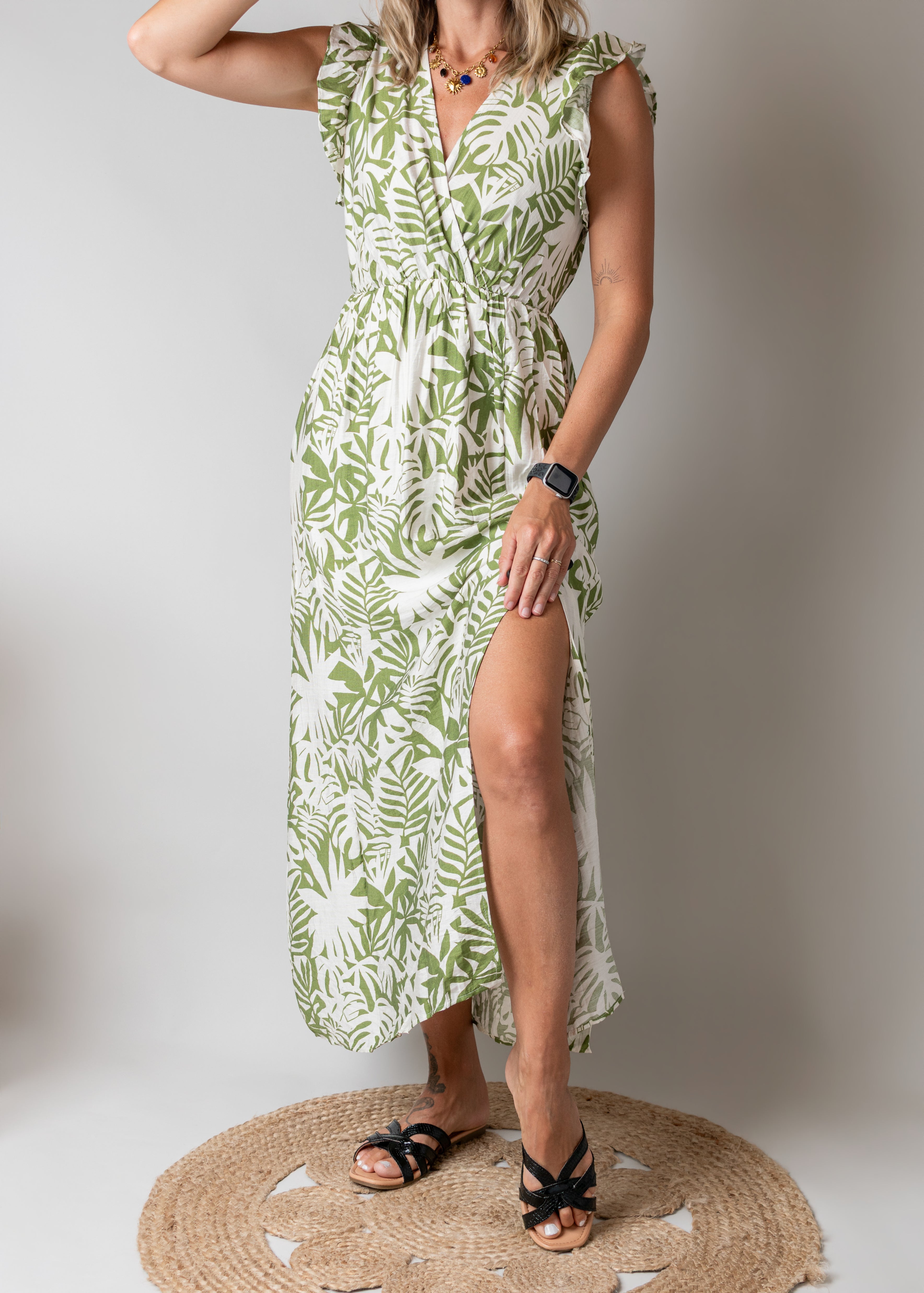 Robe longue bohème feuillage 