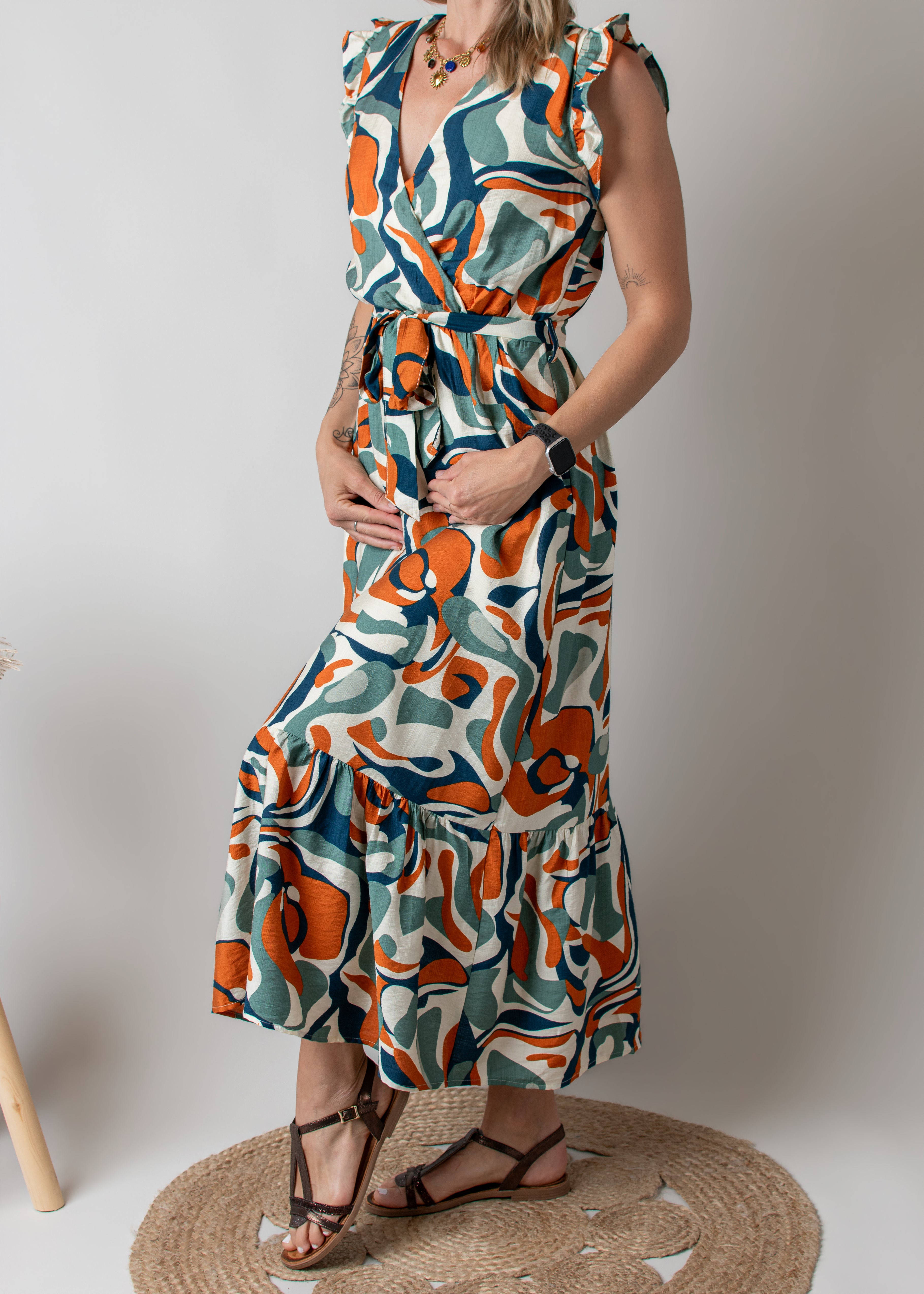 Robe Longue Graphique Orange vert