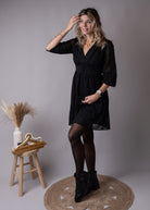 Robe courte noire motifs léopard velours