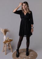 Robe courte noire motifs léopard velours