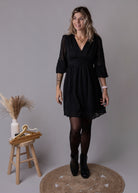 Robe courte noire motifs léopard velours