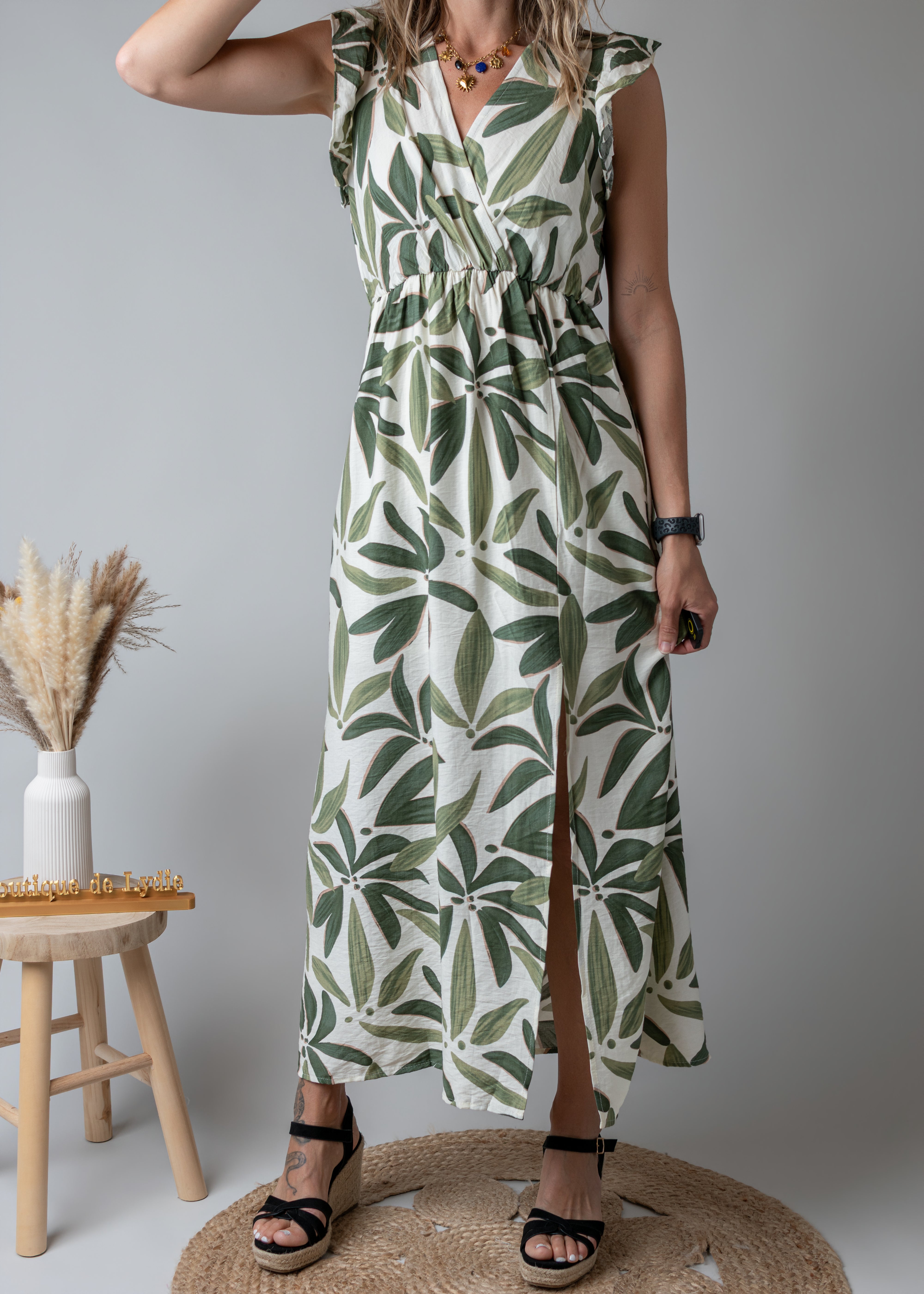 Robe Longue Tropicale vert 
