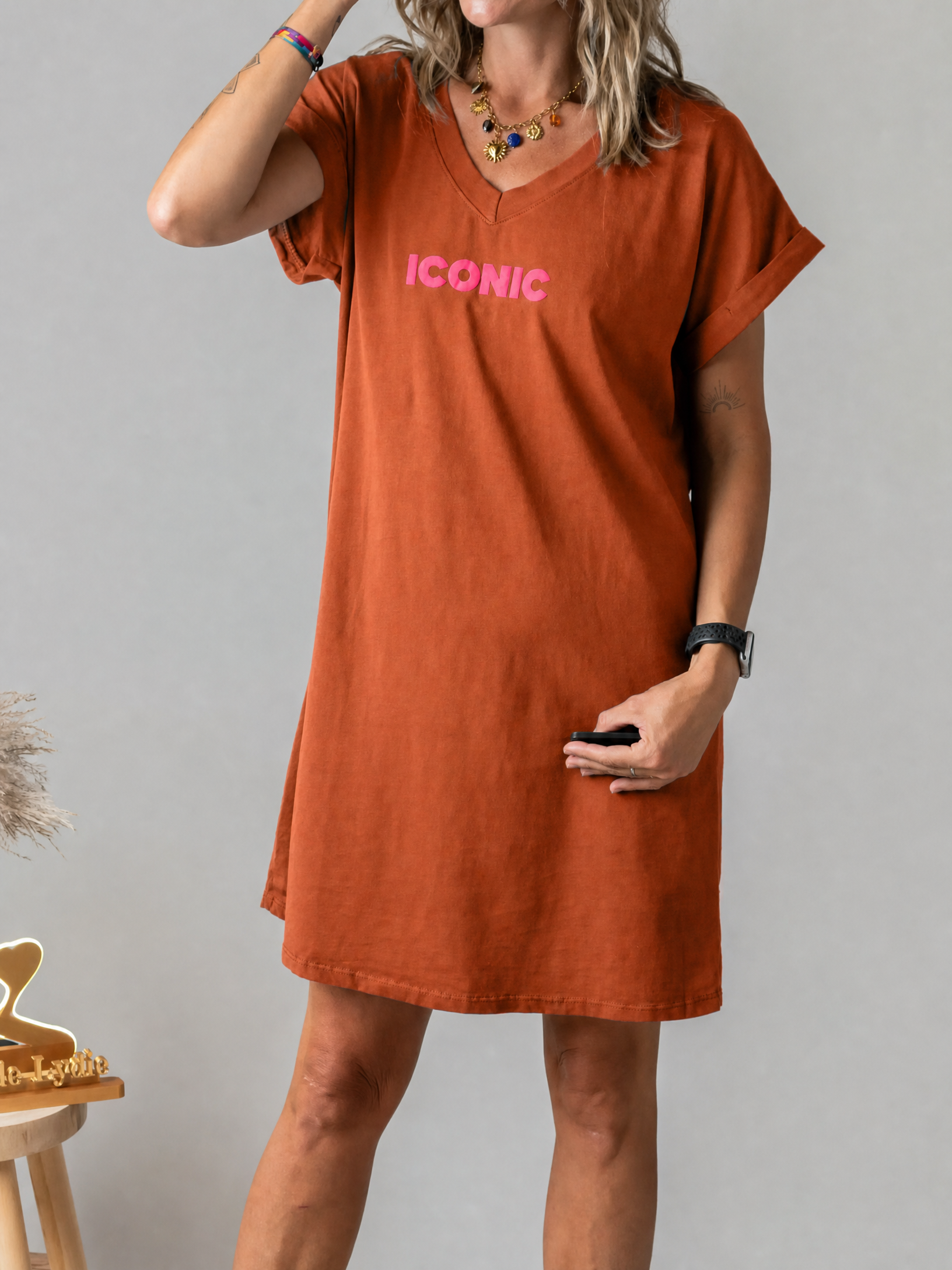 Robe courte t-shirt terracotta Iconic laz boutique de lydie