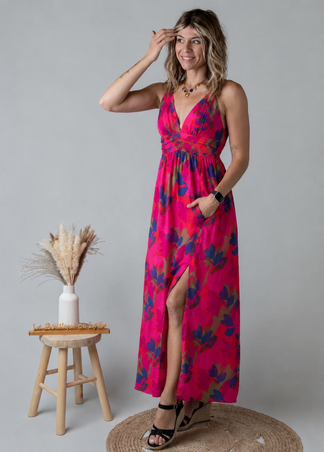 Robe Longue Fleurie Fuchsia la boutique de lydie