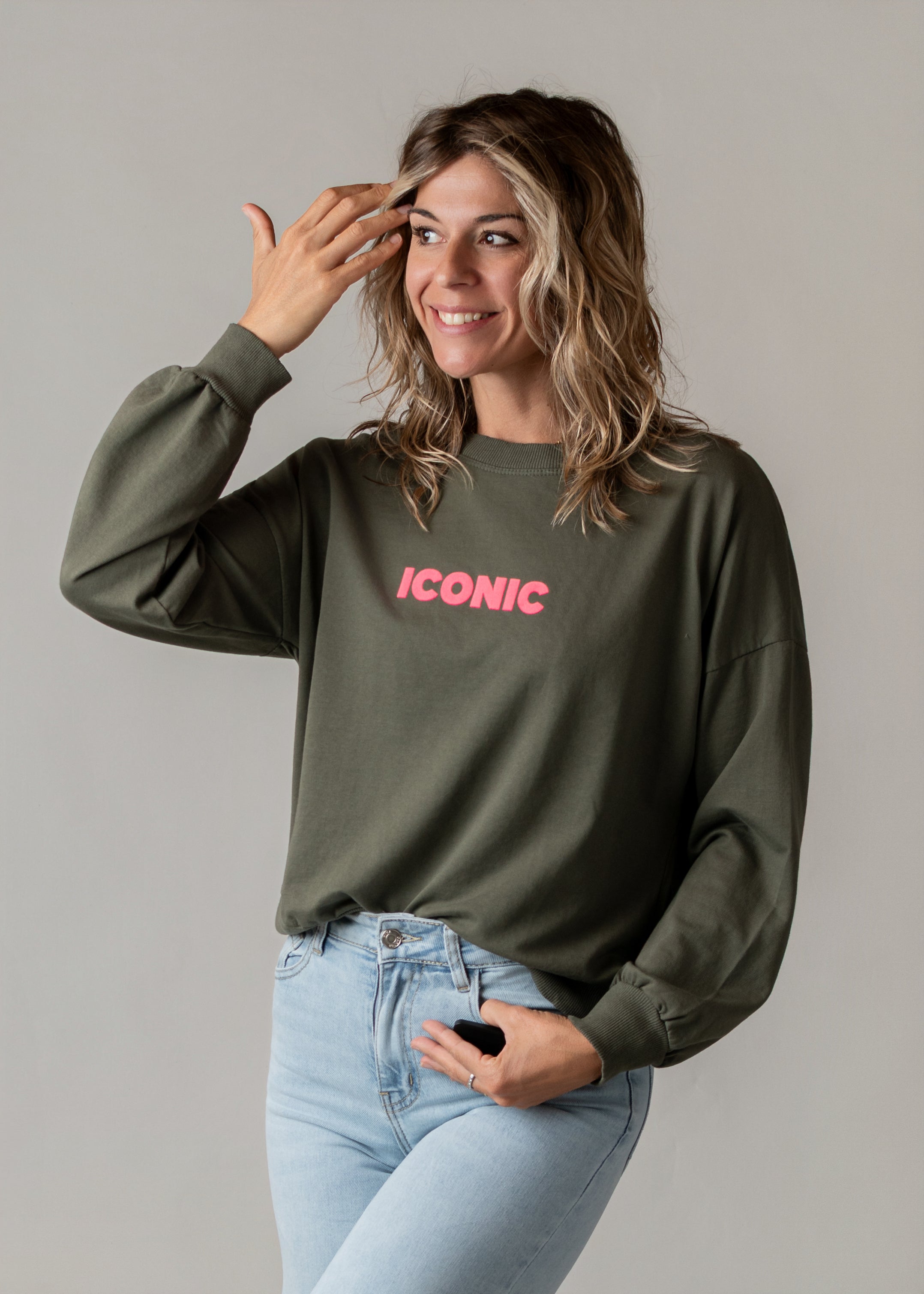 Sweat fin kaki Iconic la boutique de lydie