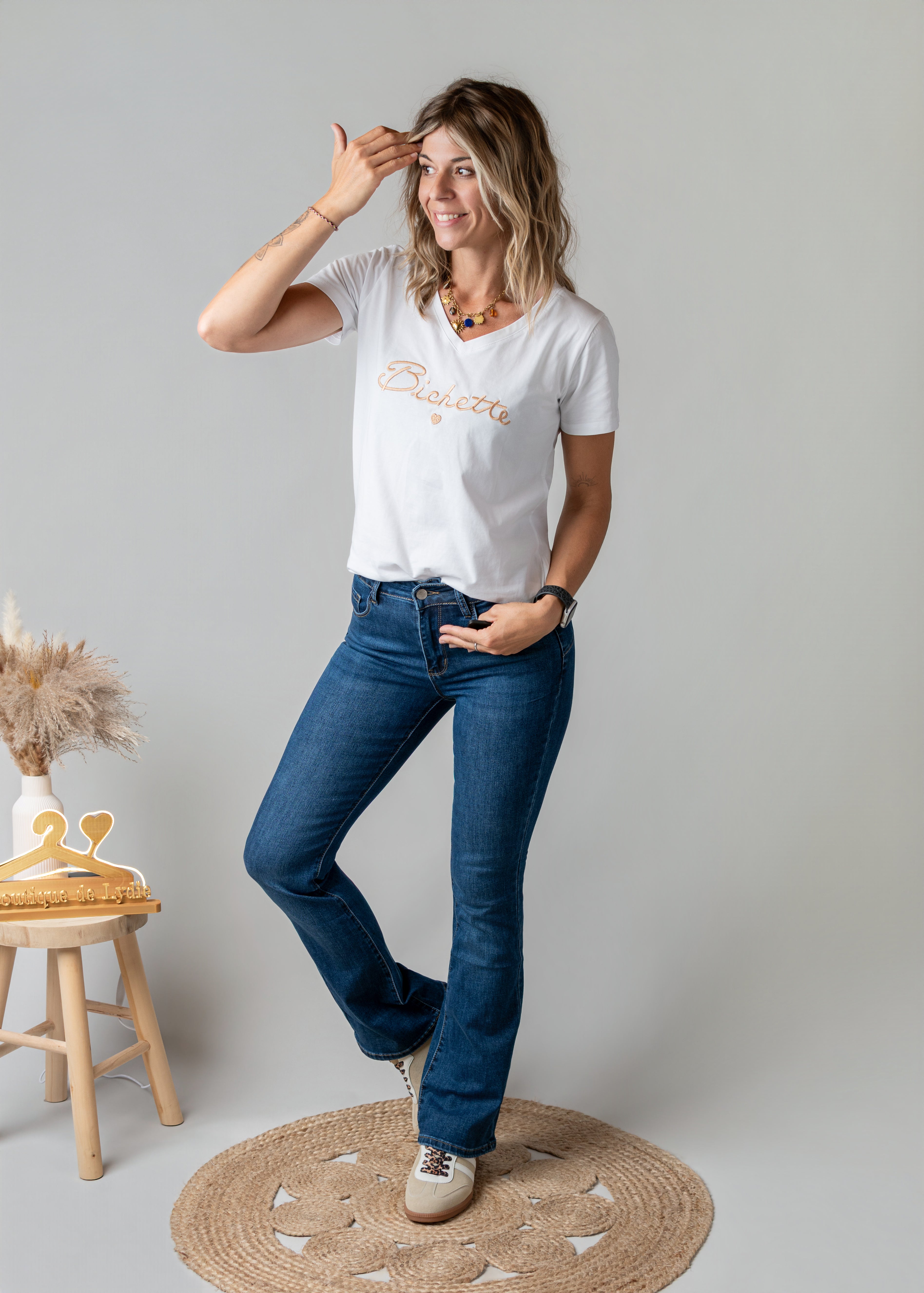 T-shirt blanc brodé doré Bichette