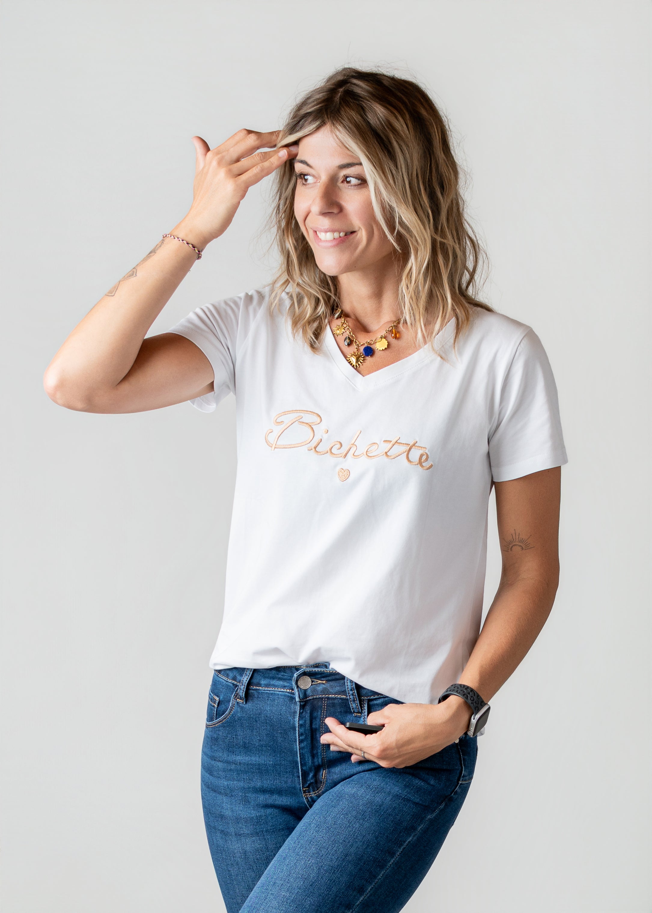 T-shirt blanc brodé doré Bichette