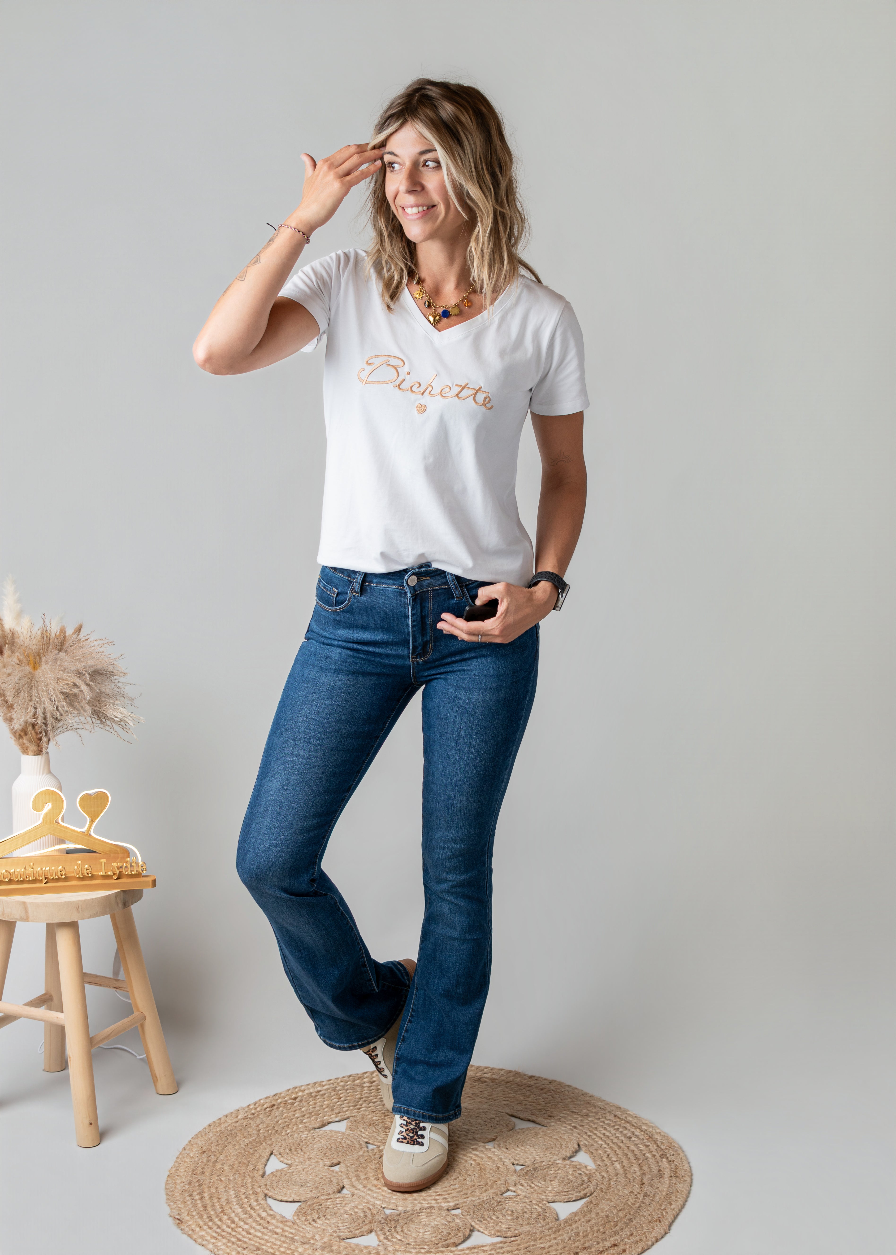 T-shirt blanc brodé doré Bichette