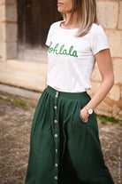 T-shirt Oohlala Blanc brodé vert - La Boutique de Lydie S/M