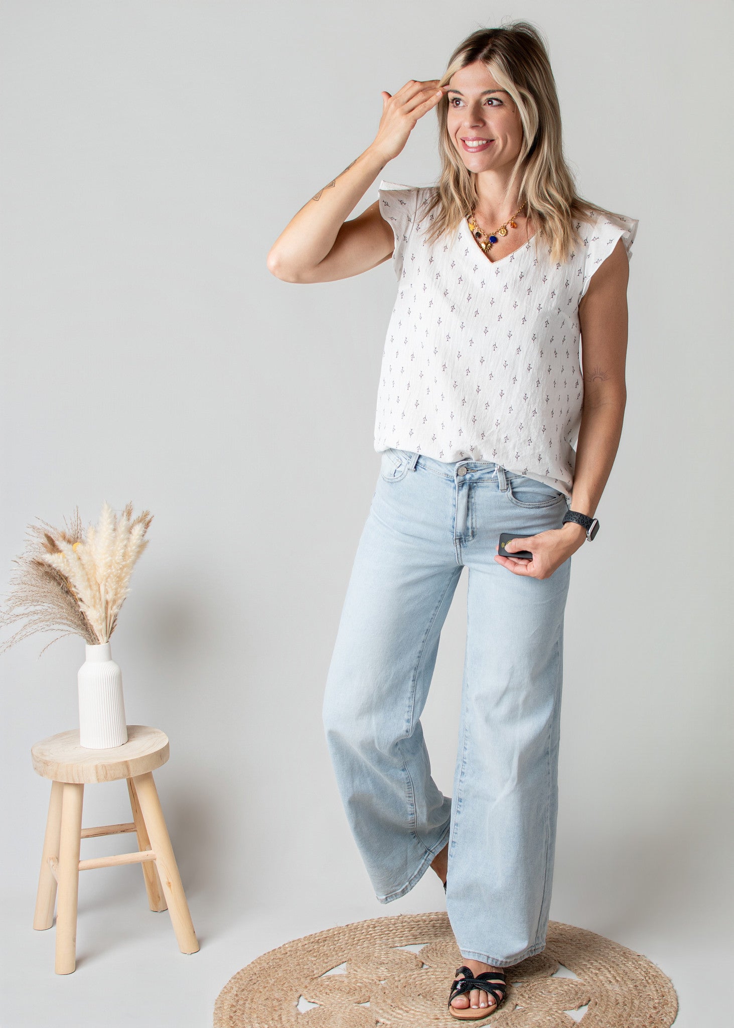 Blouse en Coton Blanche Motif la boutique de lydie 