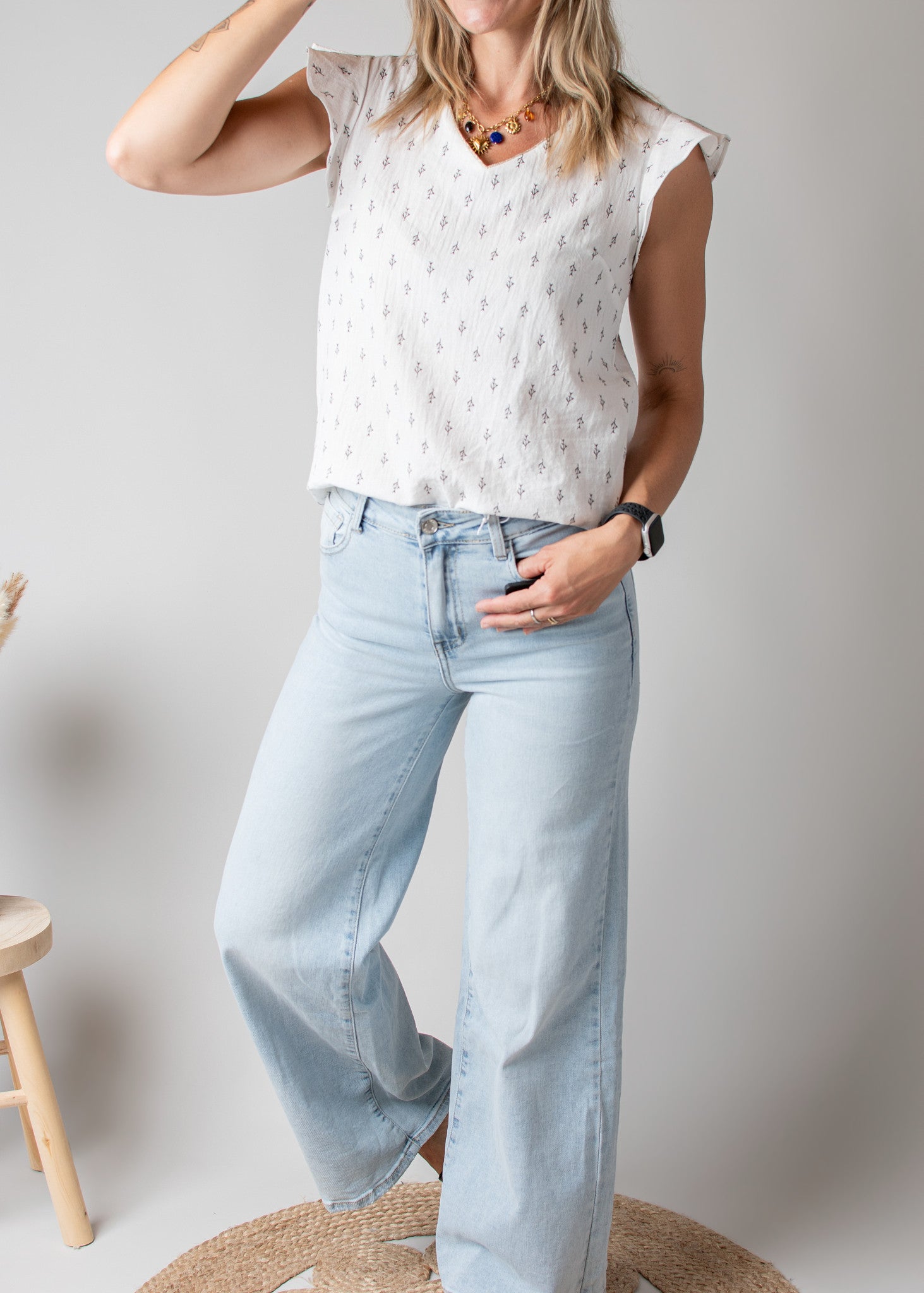 Blouse en Coton Blanche Motif Brindilles