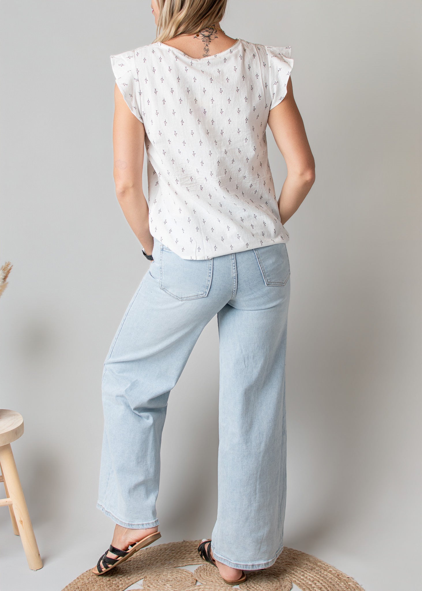 Blouse en Coton Blanche Motif Brindilles
