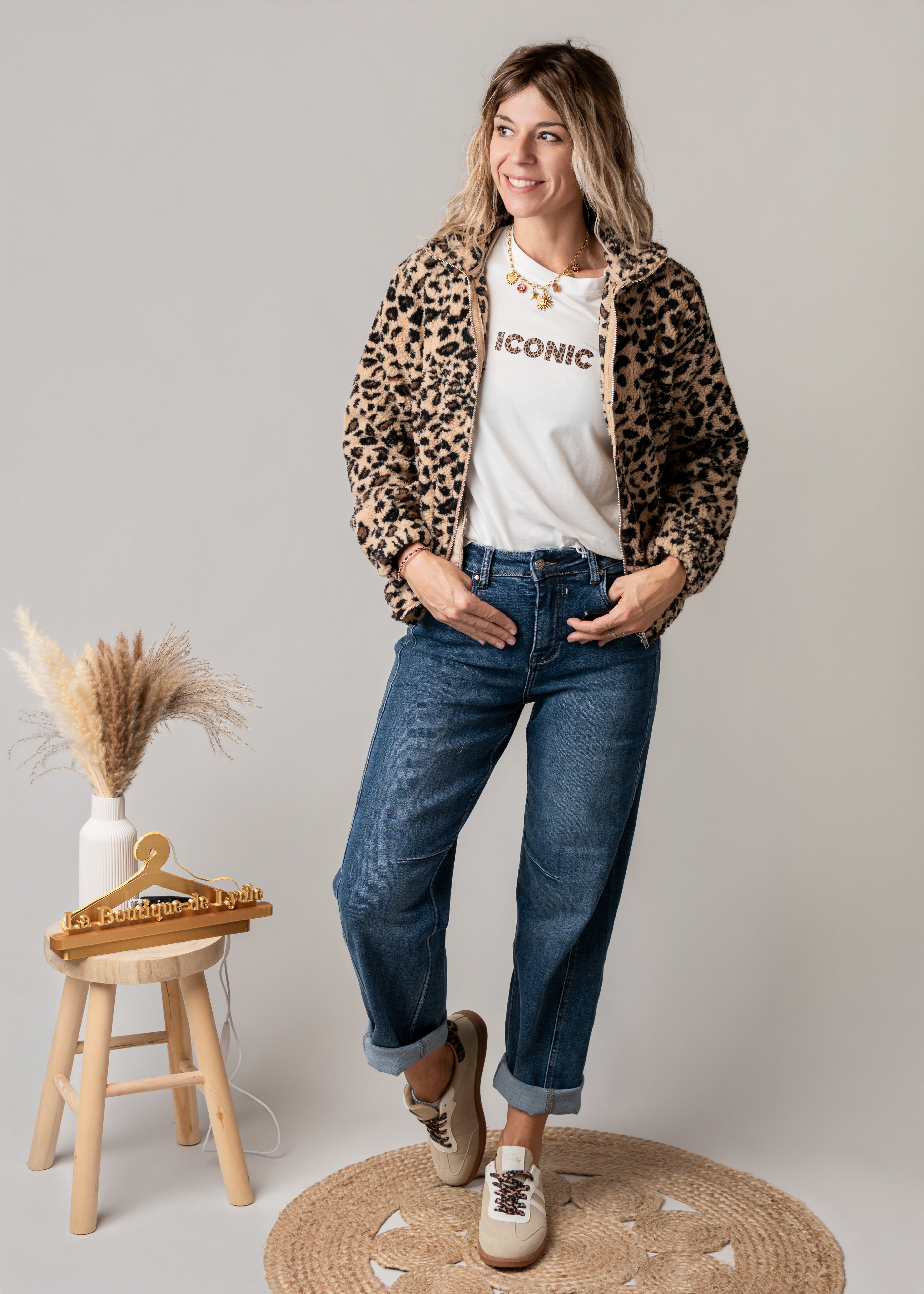 Veste zippée moumoute léopard