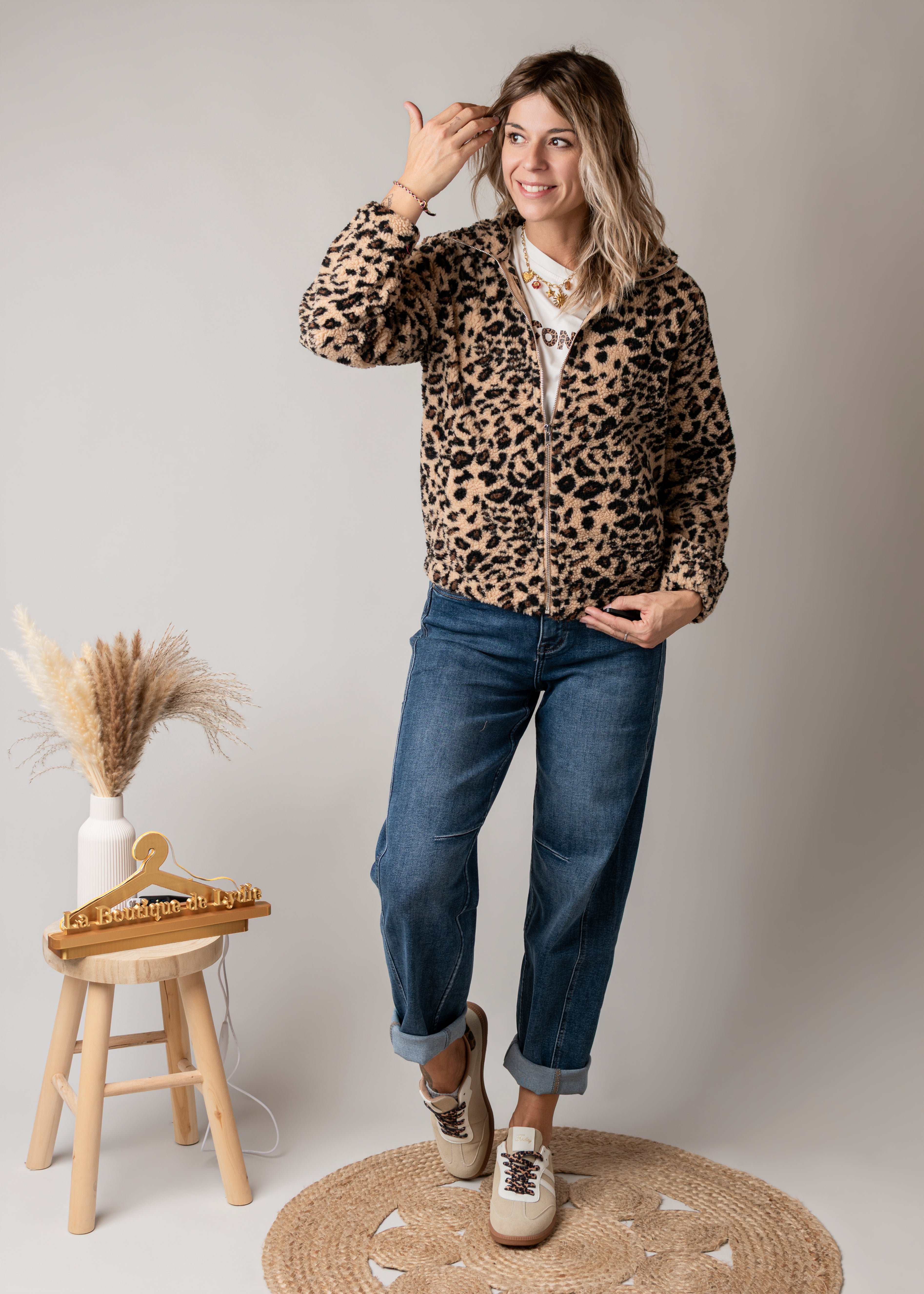 Veste zippée moumoute léopard