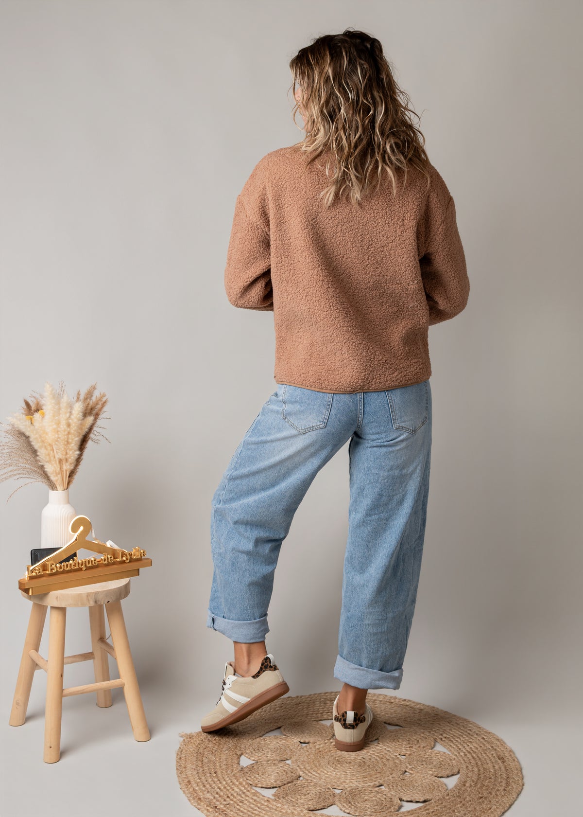 Veste bouclette camel rosé 