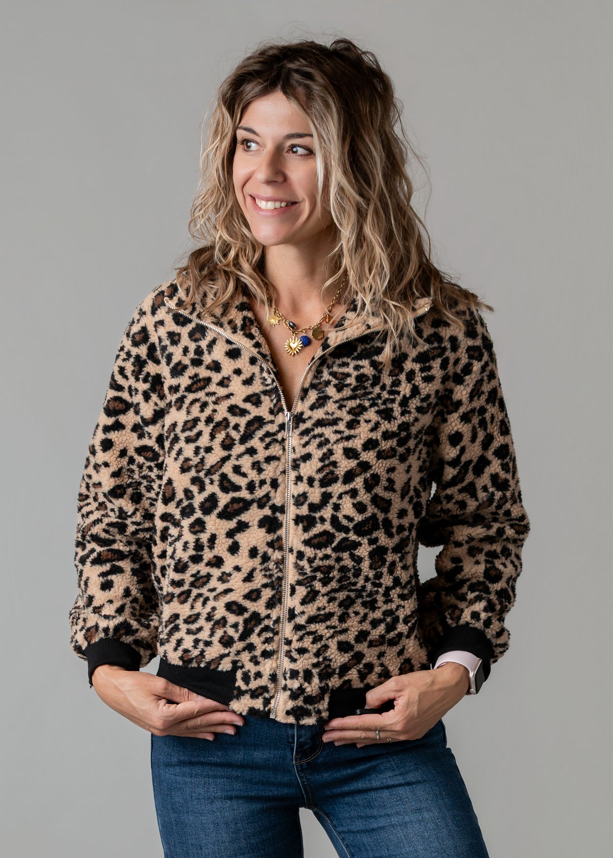 Veste zippée bouclée léopard boutique de Lydie
