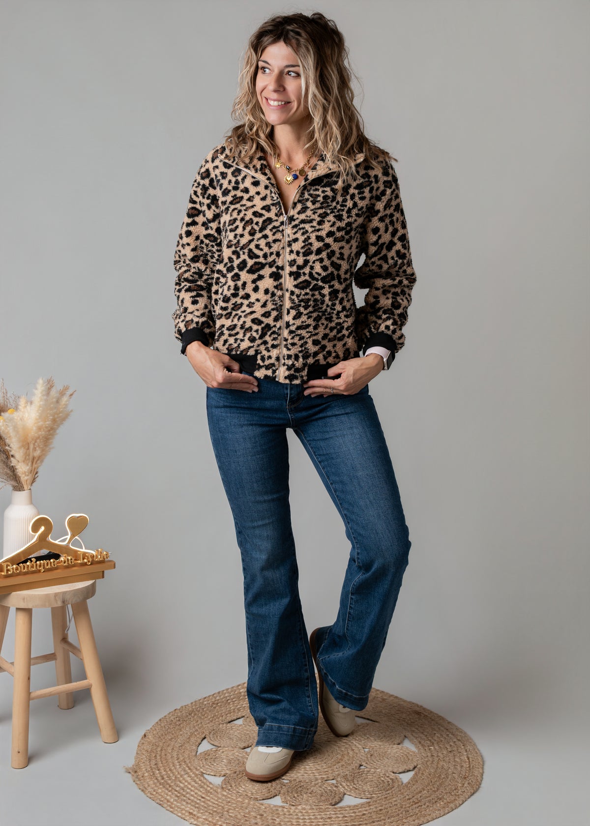 Veste zippée bouclée léopard