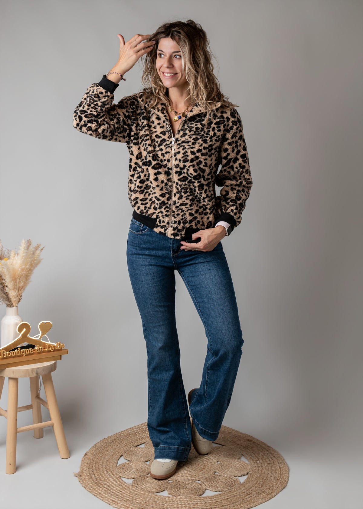 Veste zippée bouclée léopard