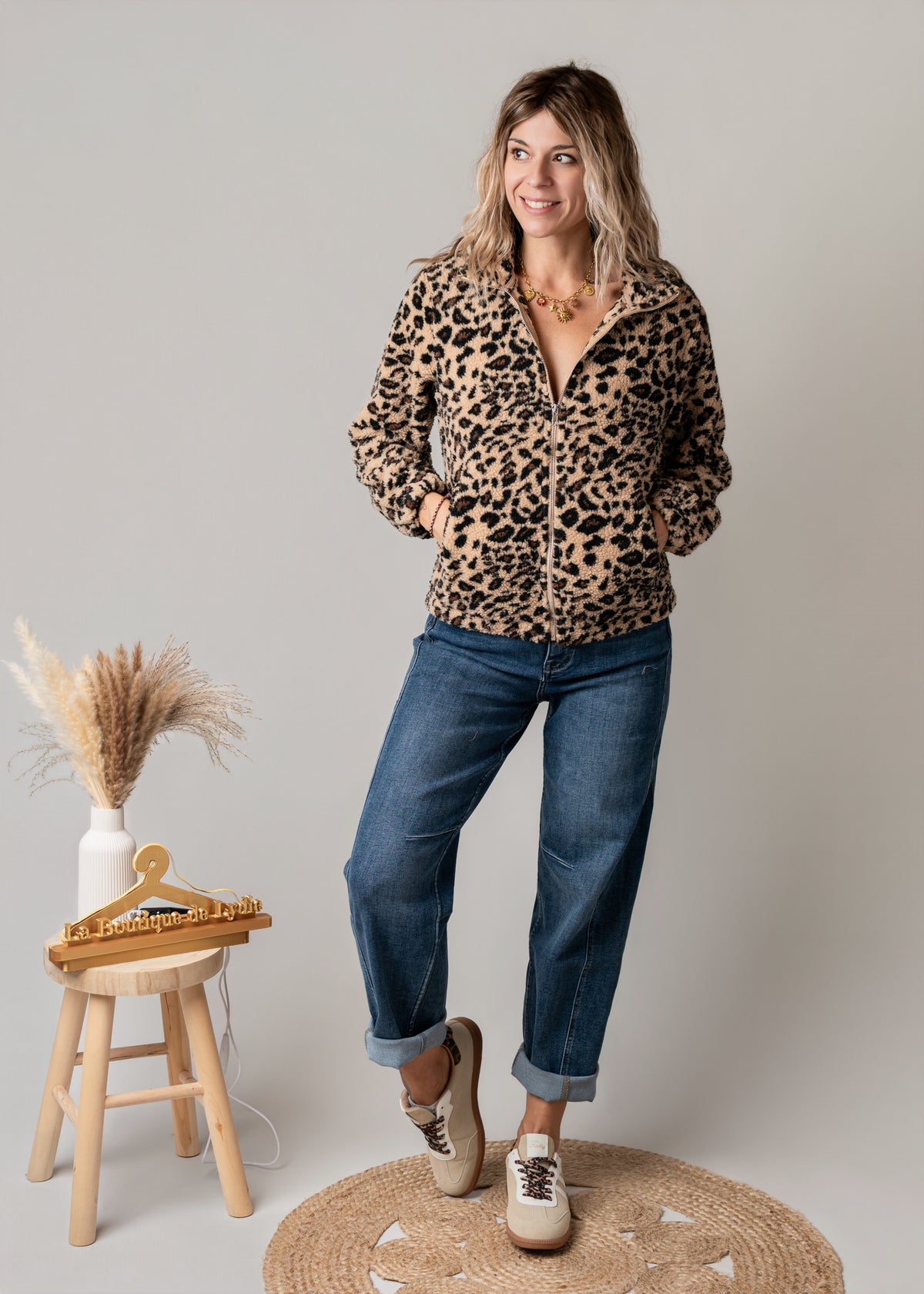 Veste zippée moumoute léopard