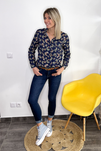 Chemise marine avec motifs feuilles la boutique de lydie