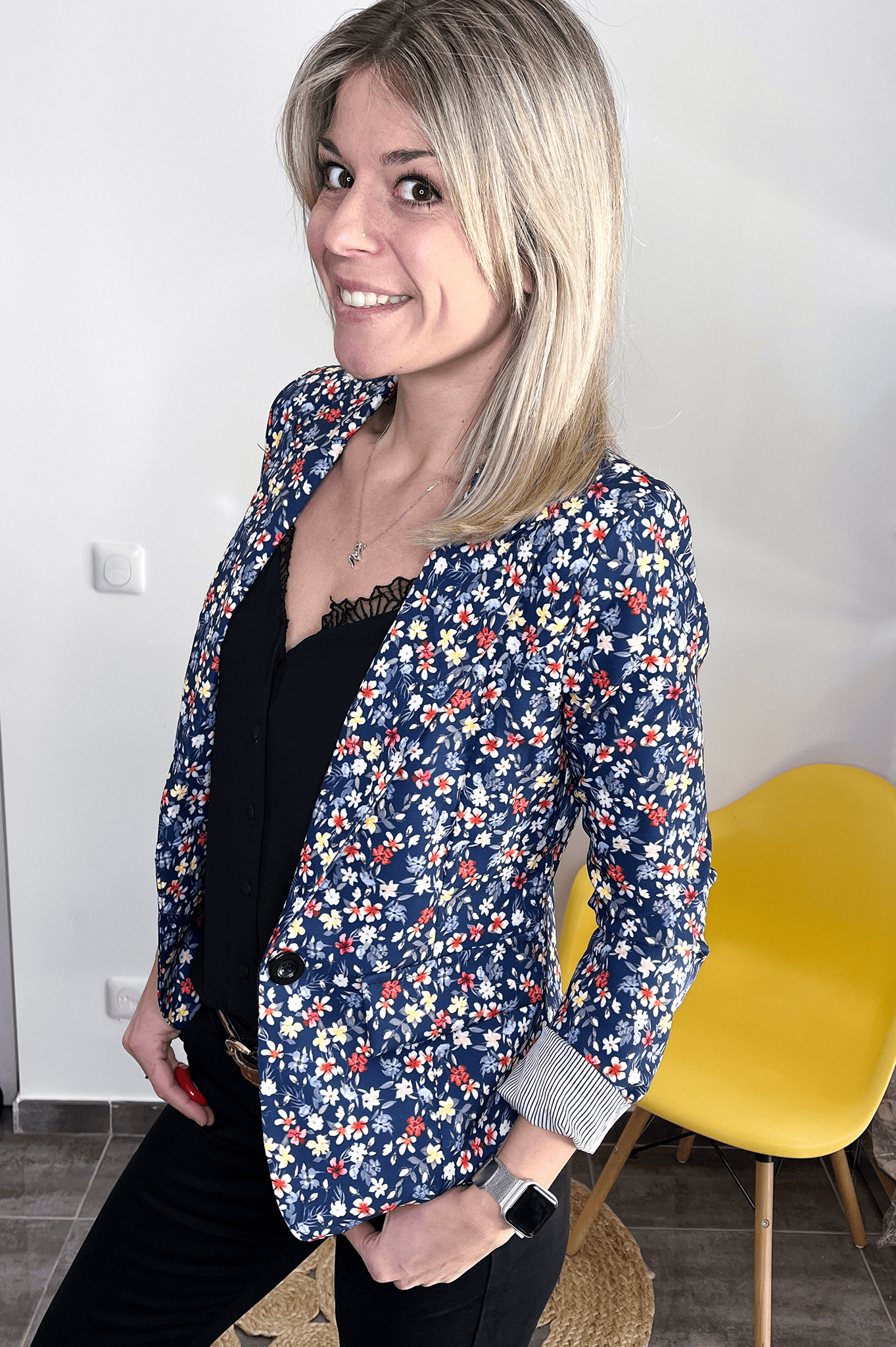 Blazer bleu motif fleuri