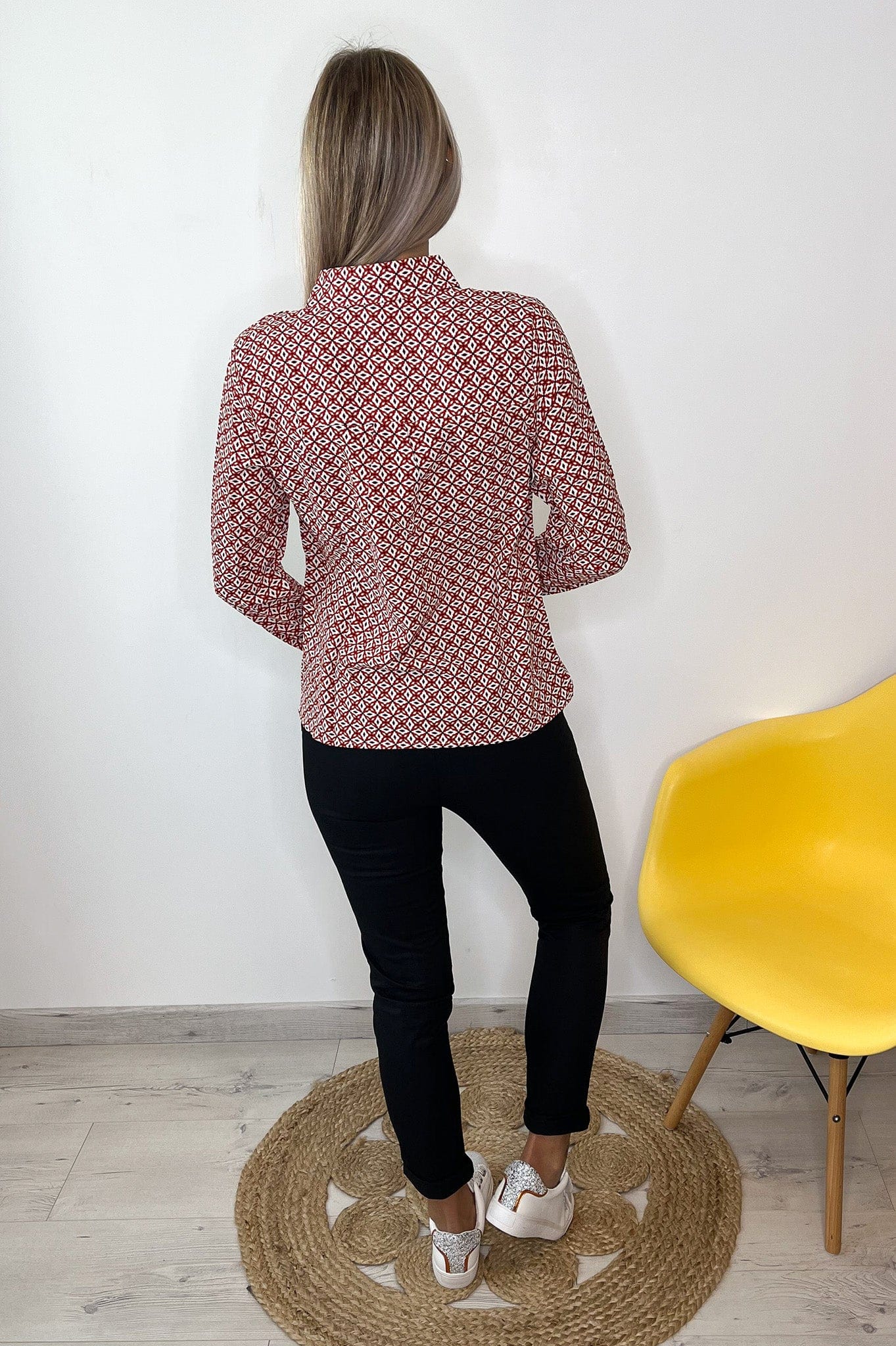 Chemise imprimé géométrique rouge