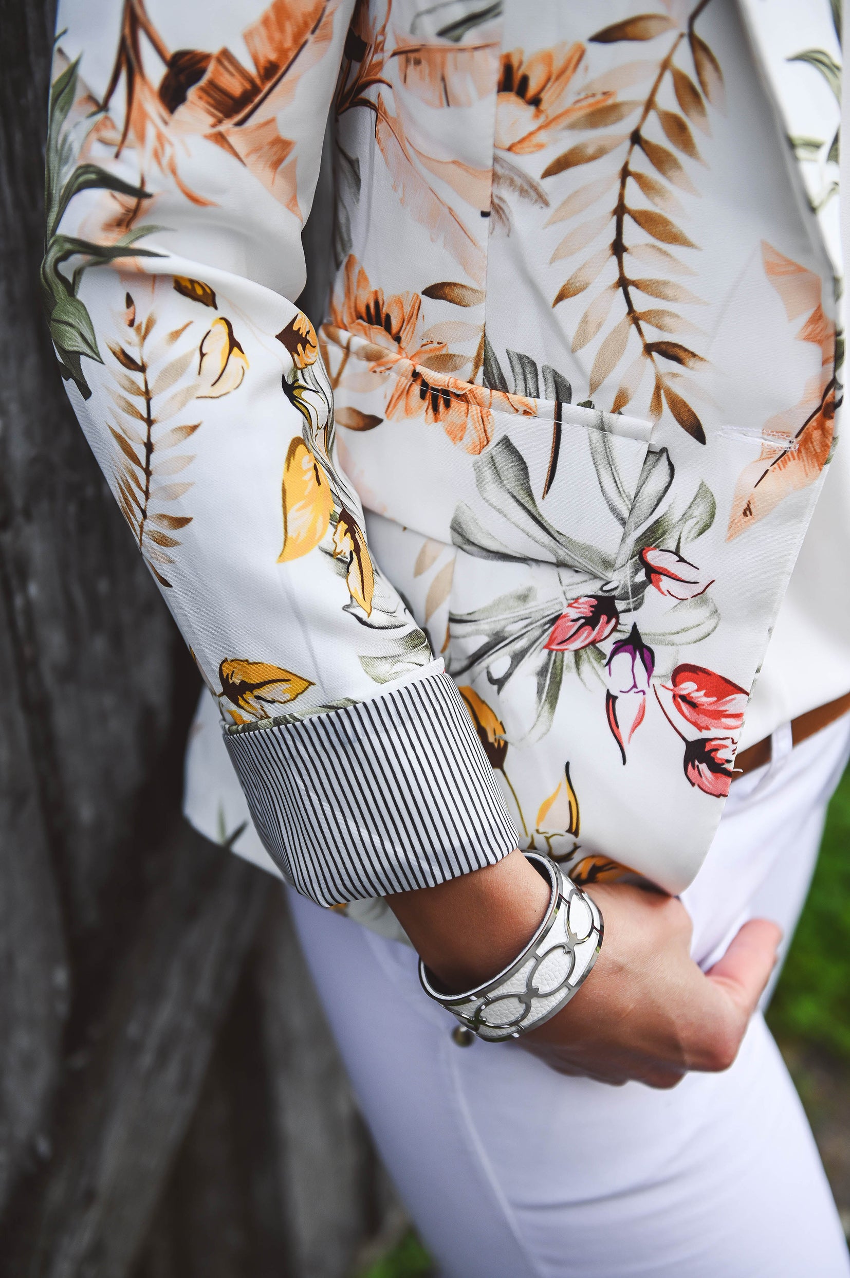 Blazer écru motif fleuri 