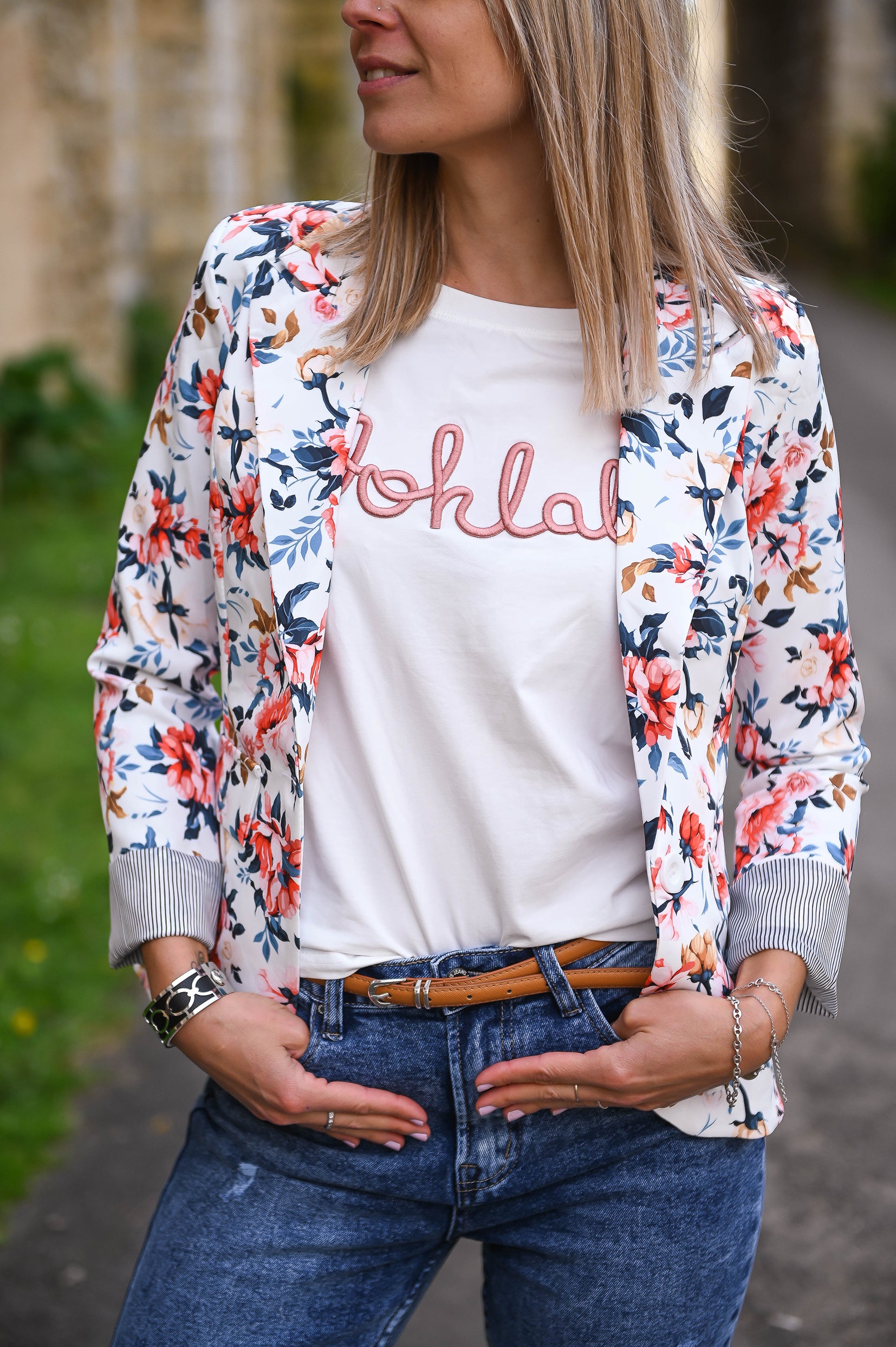 T-shirt blanc brodé Oohlala rose la boutique de lydie