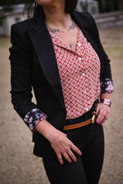 blazer noir revers fleuri la boutique de lydie