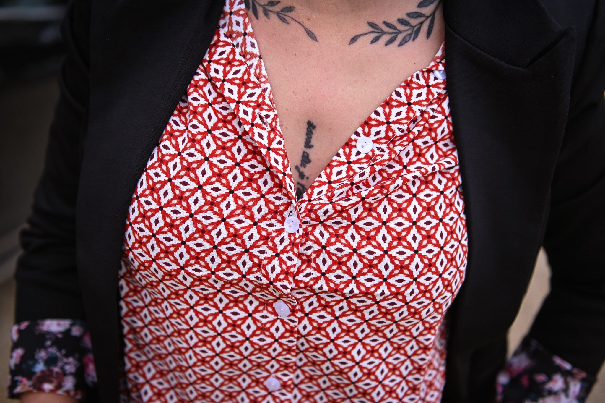 Chemise imprimé géométrique rouge