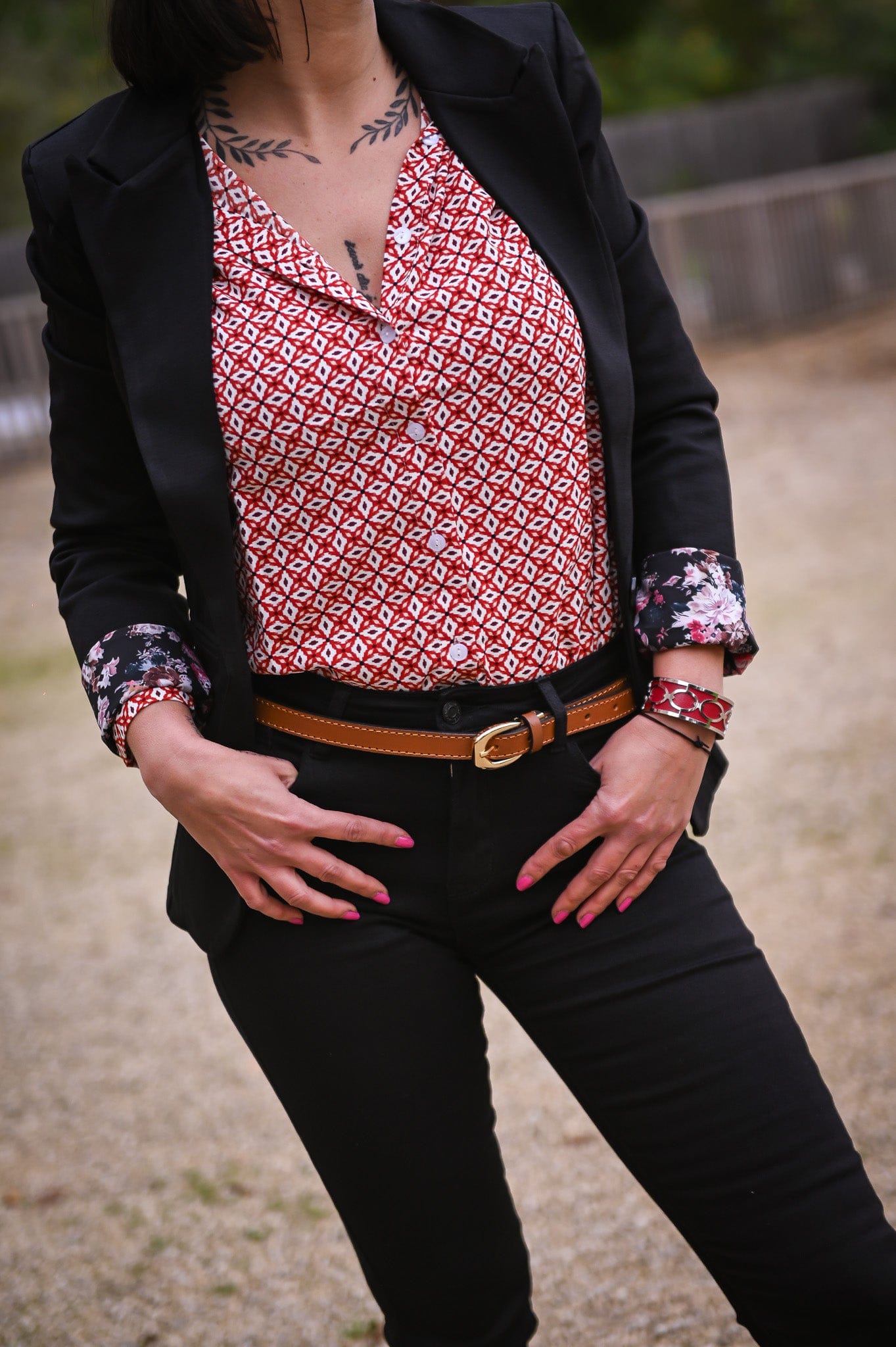 Chemise imprimé géométrique rouge