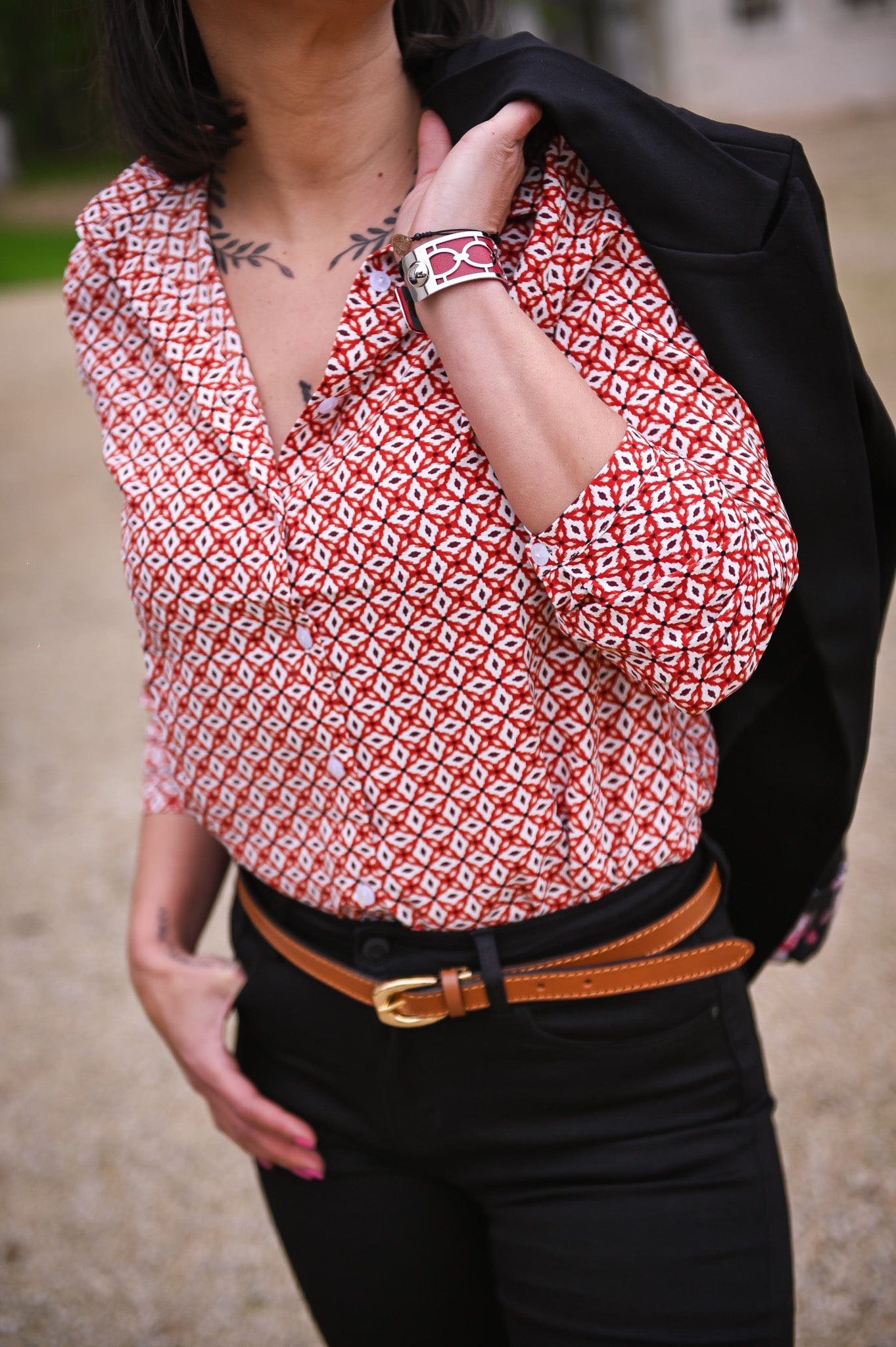 Chemise imprimé géométrique rouge la boutique de lydie