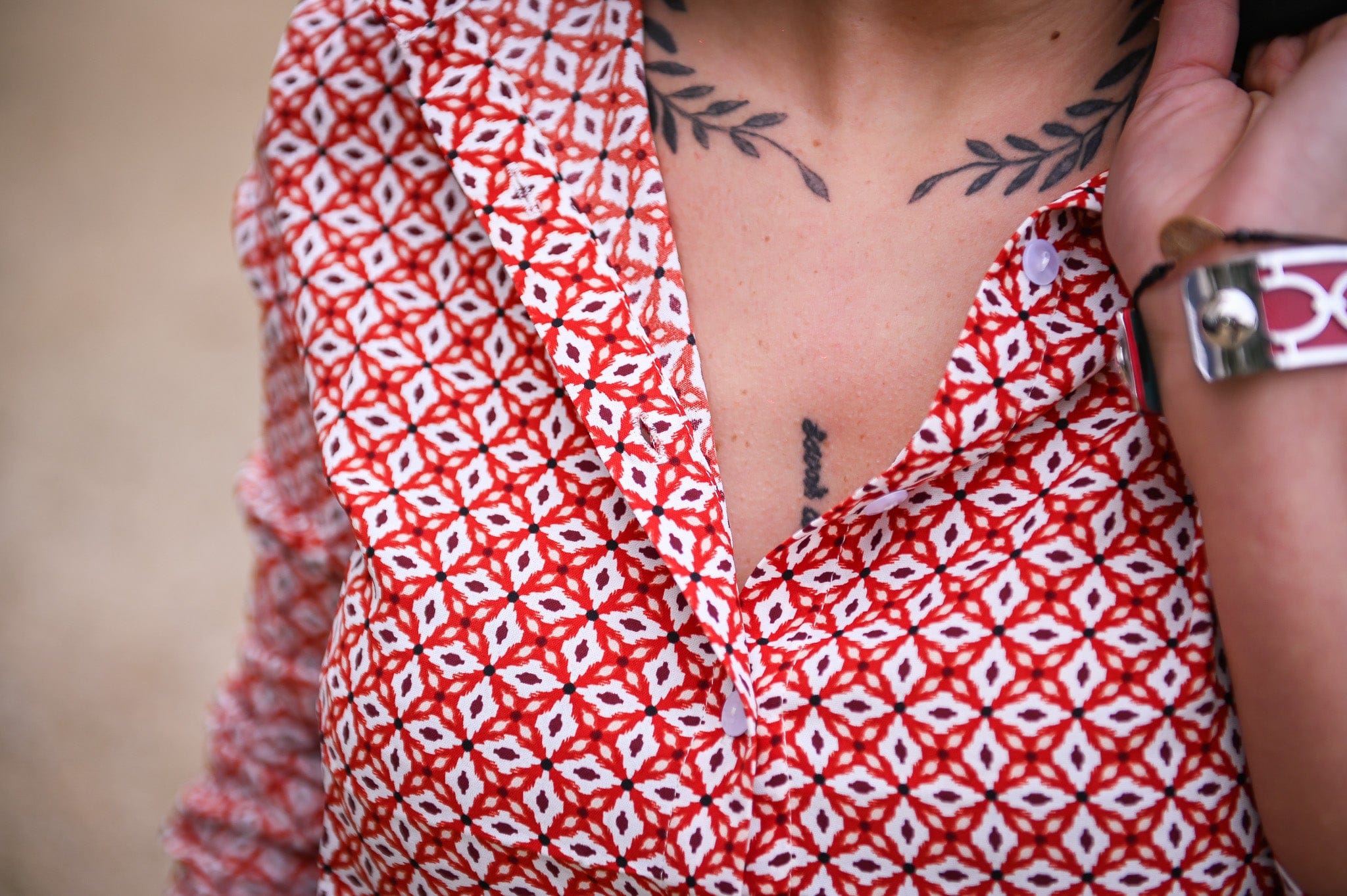 Chemise imprimé géométrique rouge