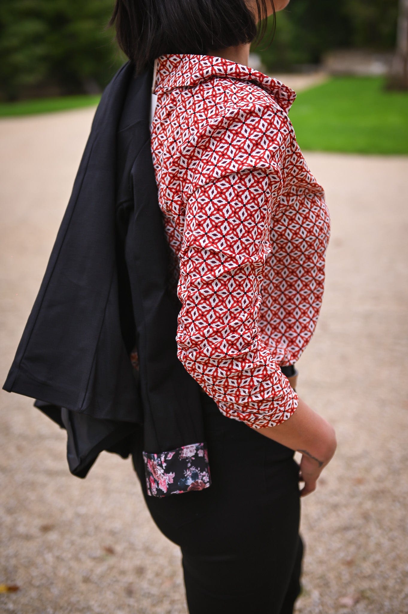 Chemise imprimé géométrique rouge