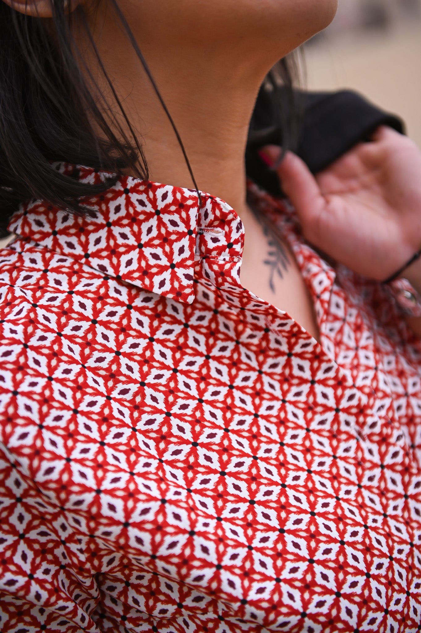 Chemise imprimé géométrique rouge